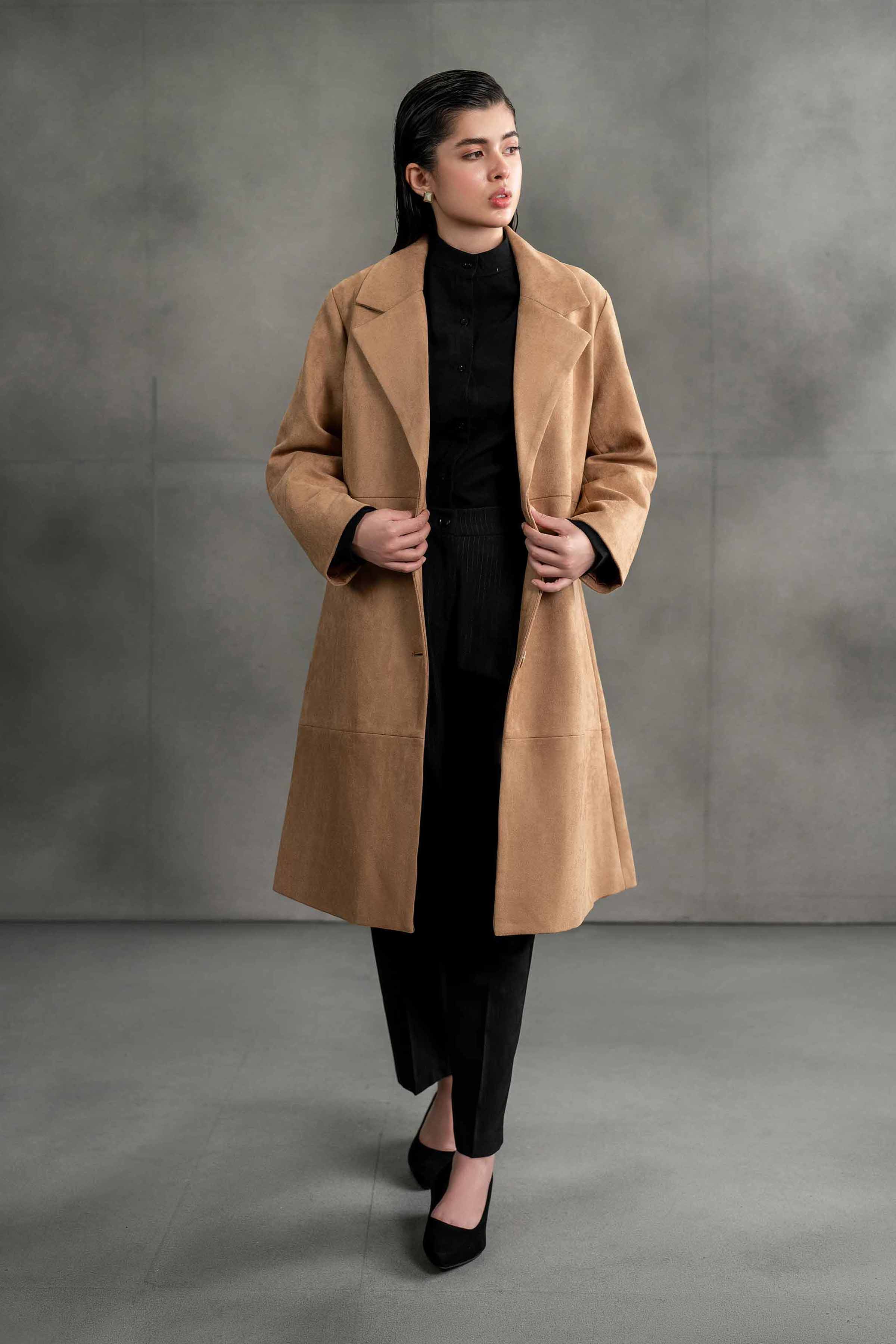 NishatUK - Brown Solids Soft Cozy and Durable 1-piece ready to wear Coat