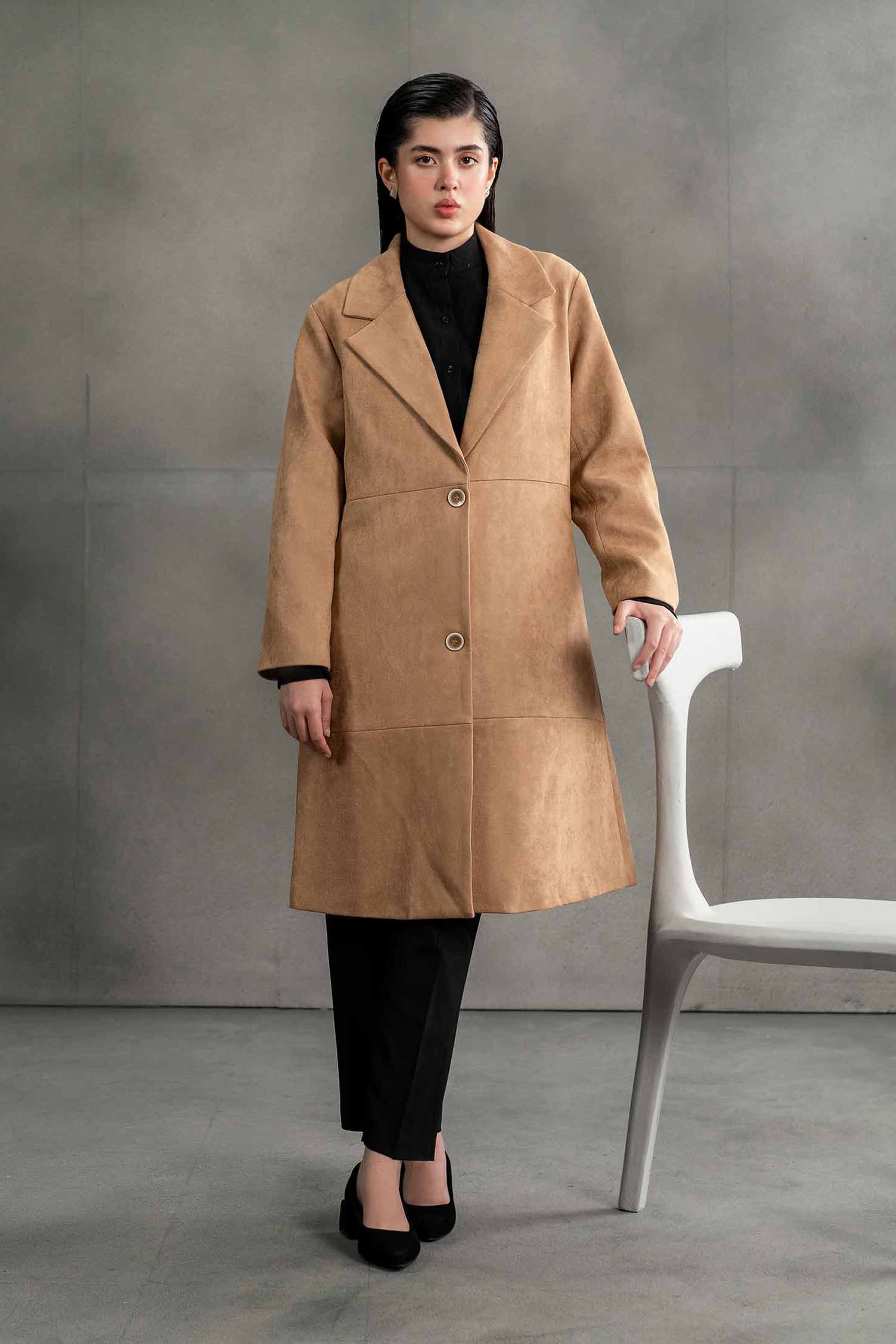 NishatUK - Brown Solids Soft Cozy and Durable 1-piece ready to wear Coat