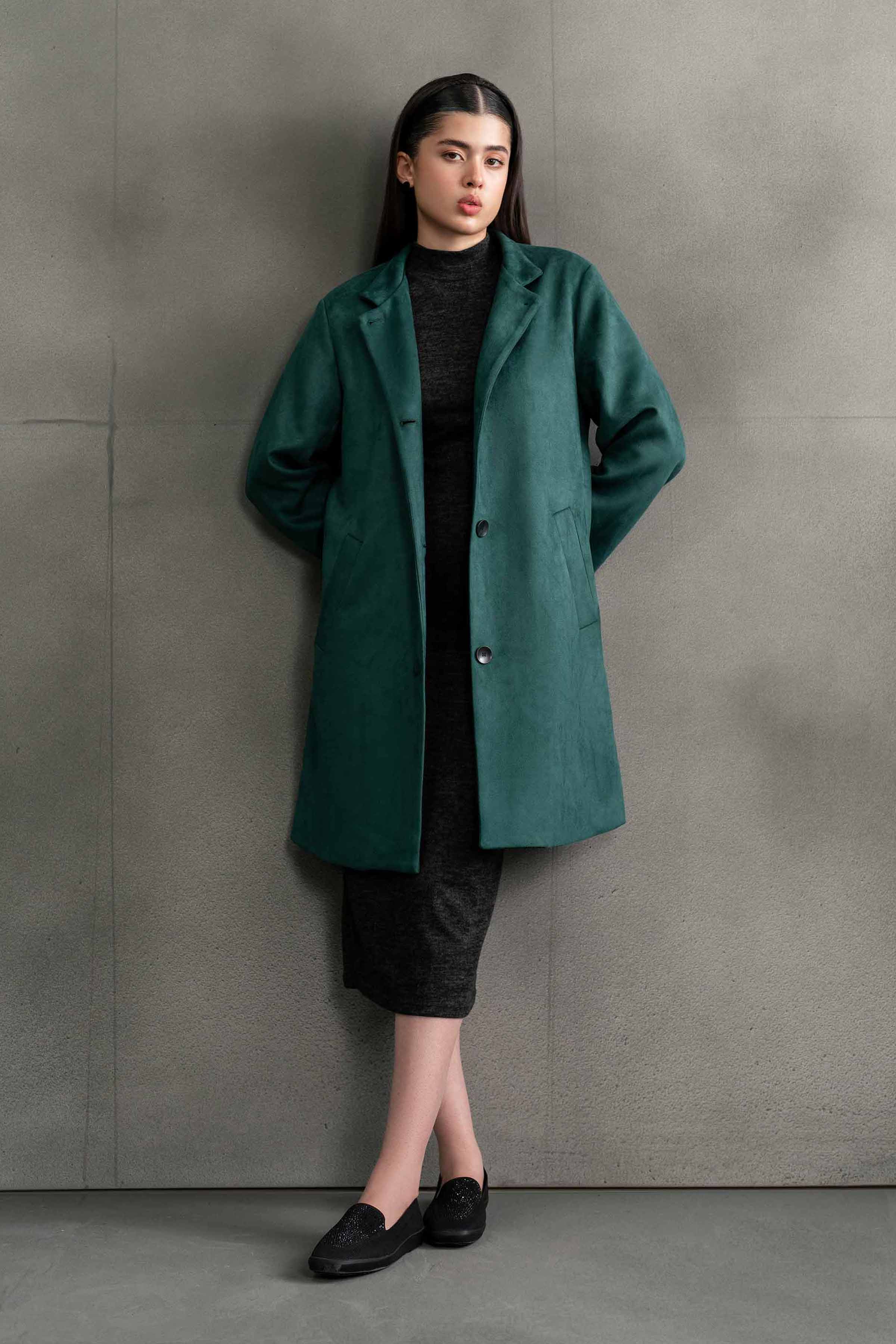 NishatUK - Green Solids Soft Cozy and Durable 1-piece ready to wear Coat