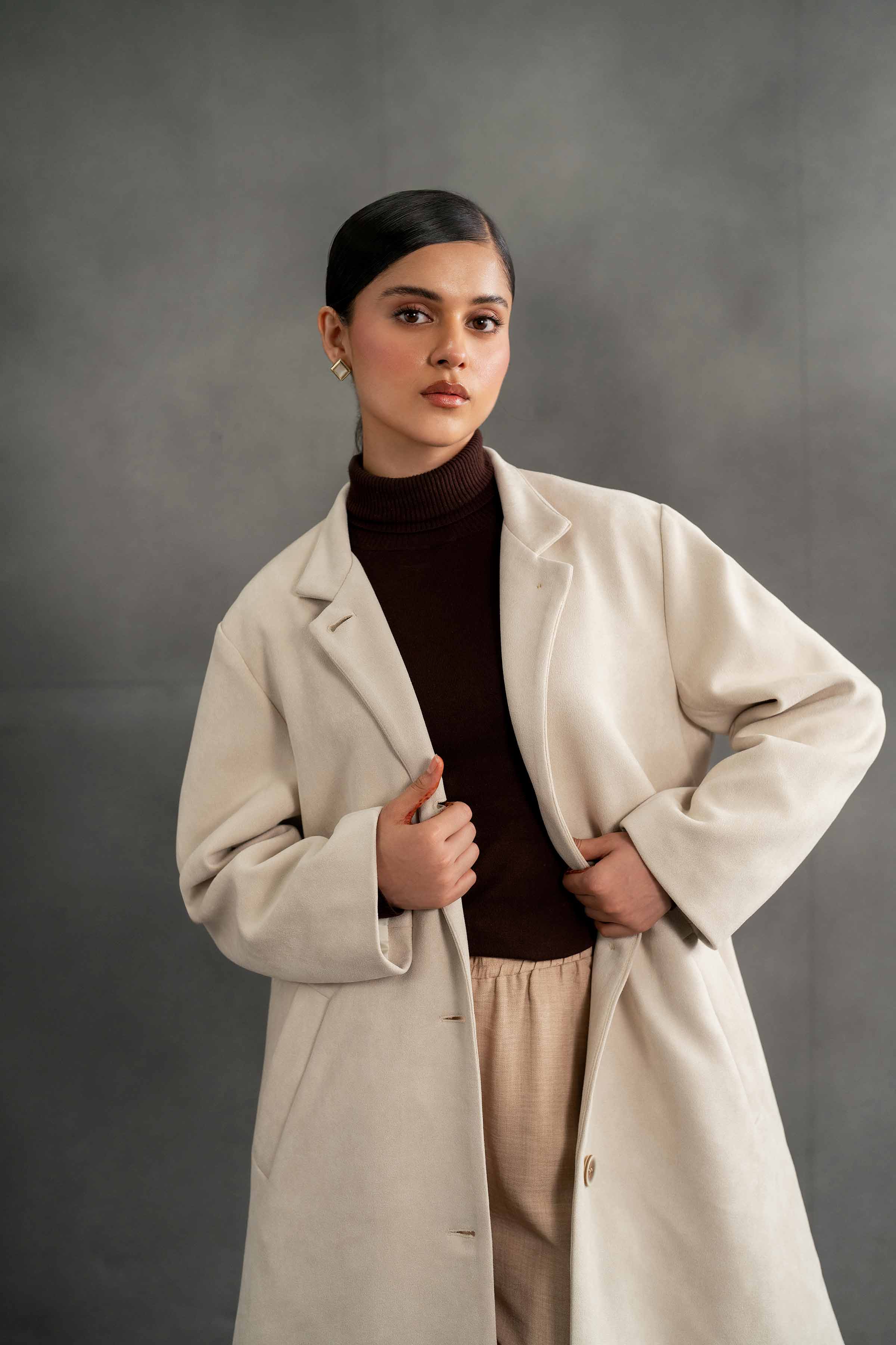 NishatUK - Brown Solids Soft Cozy and Durable 1-piece ready to wear Coat