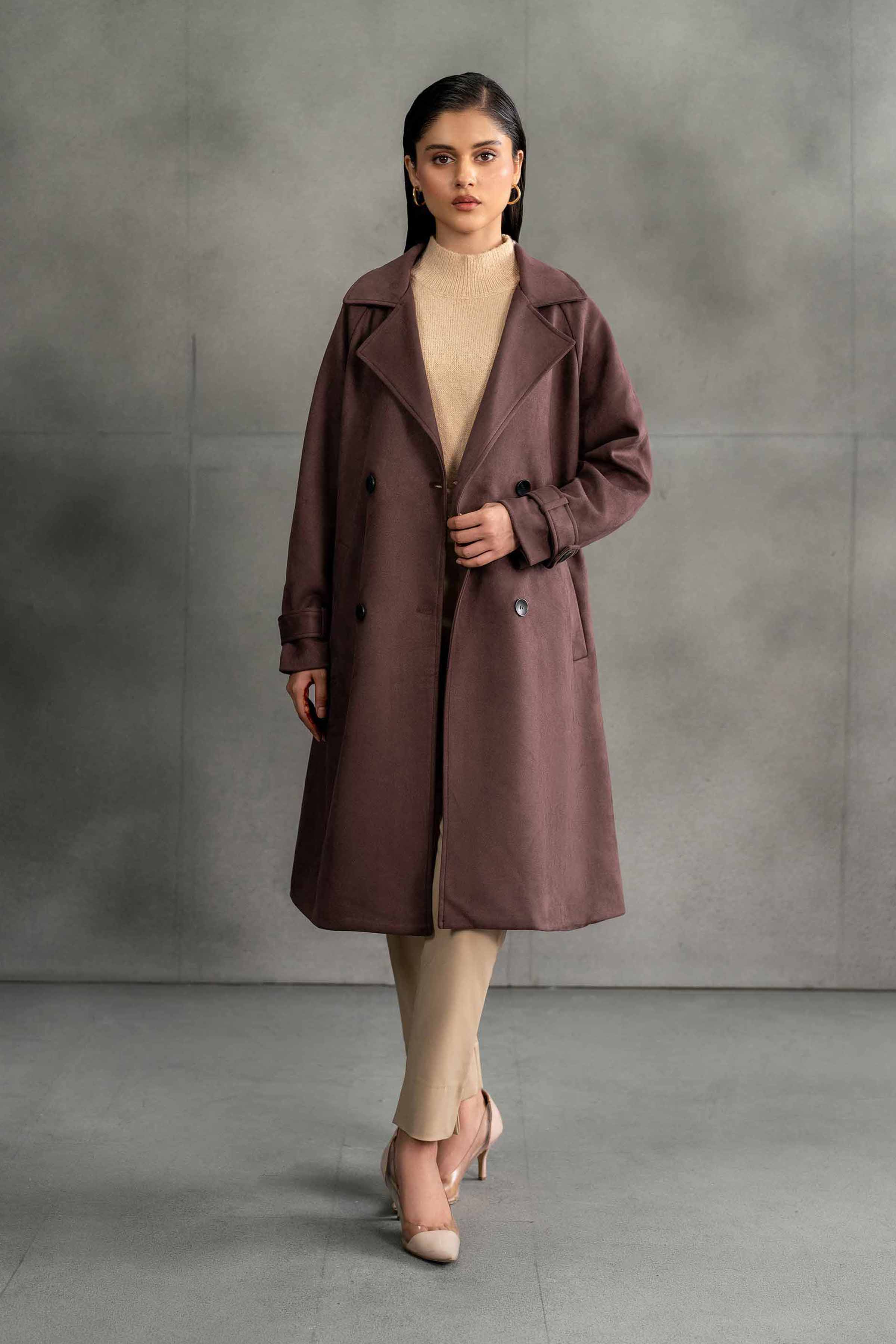 NishatUK - Brown Solids Soft Cozy and Durable 1-piece ready to wear Coat