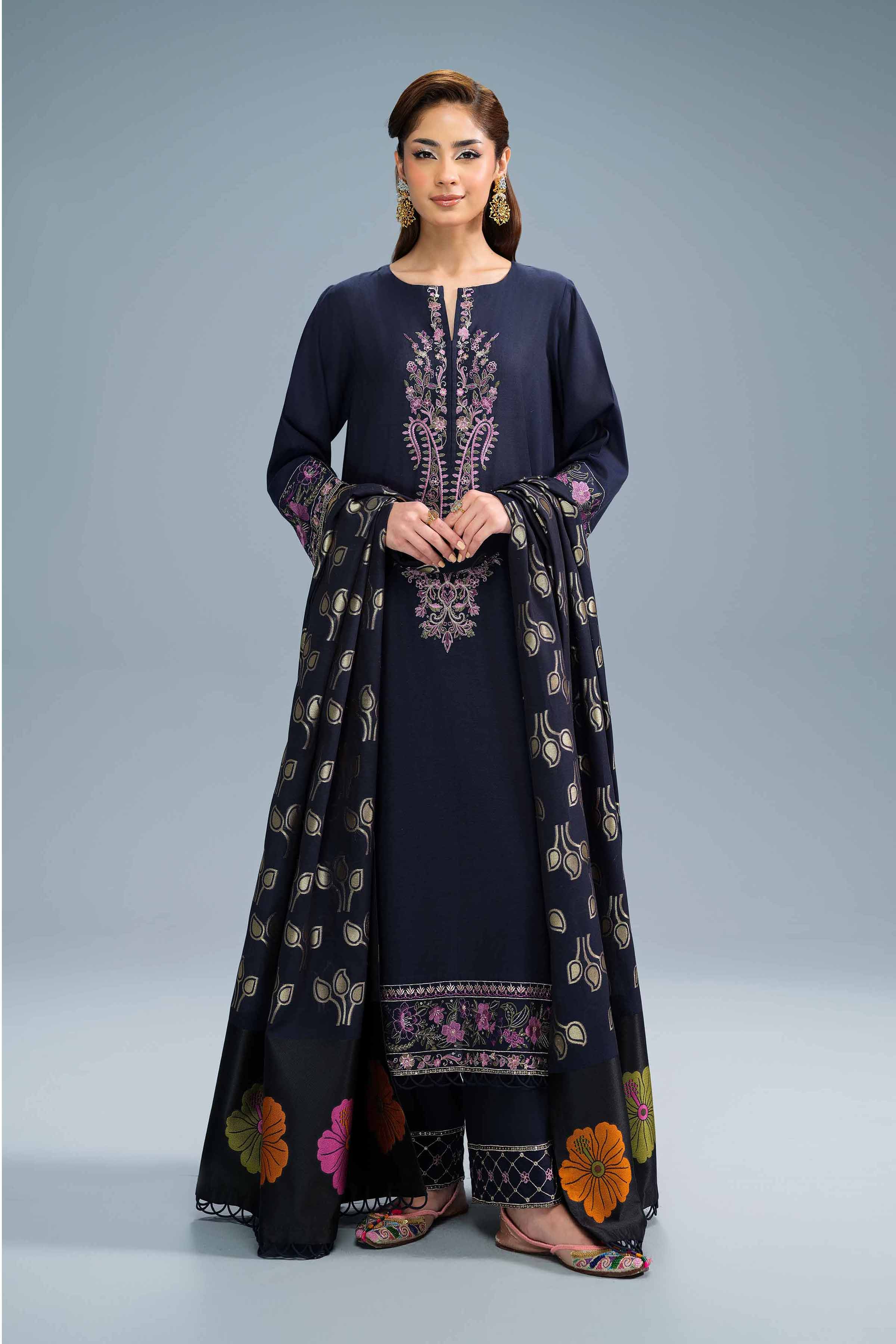 NishatUK - Blue Embroidered Fancy 3-piece unstitched Suit