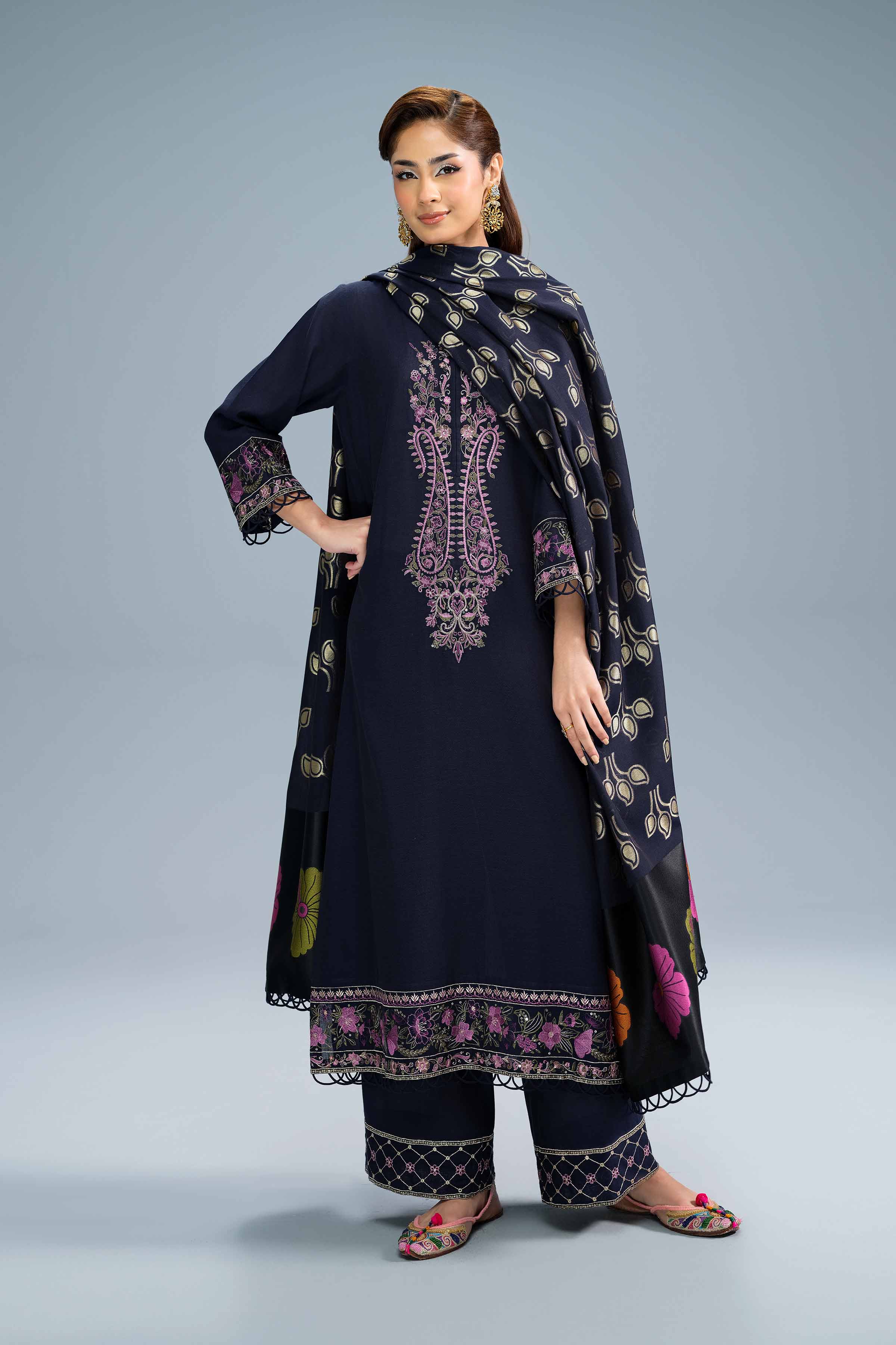 NishatUK - Blue Embroidered Fancy 3-piece unstitched Suit
