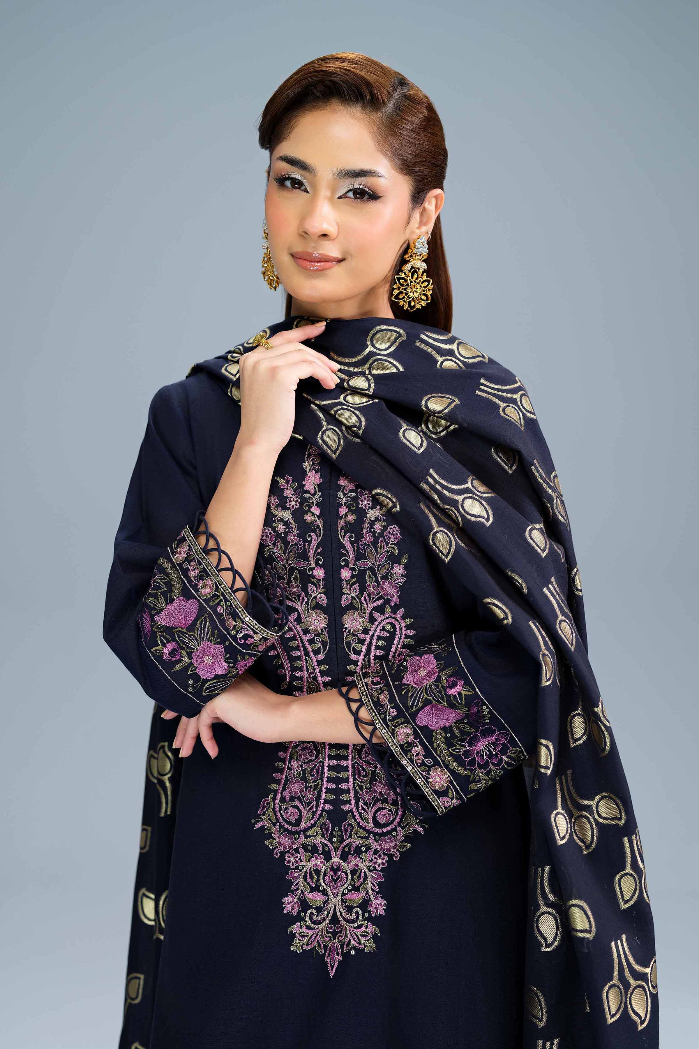 NishatUK - Blue Embroidered Fancy 3-piece unstitched Suit