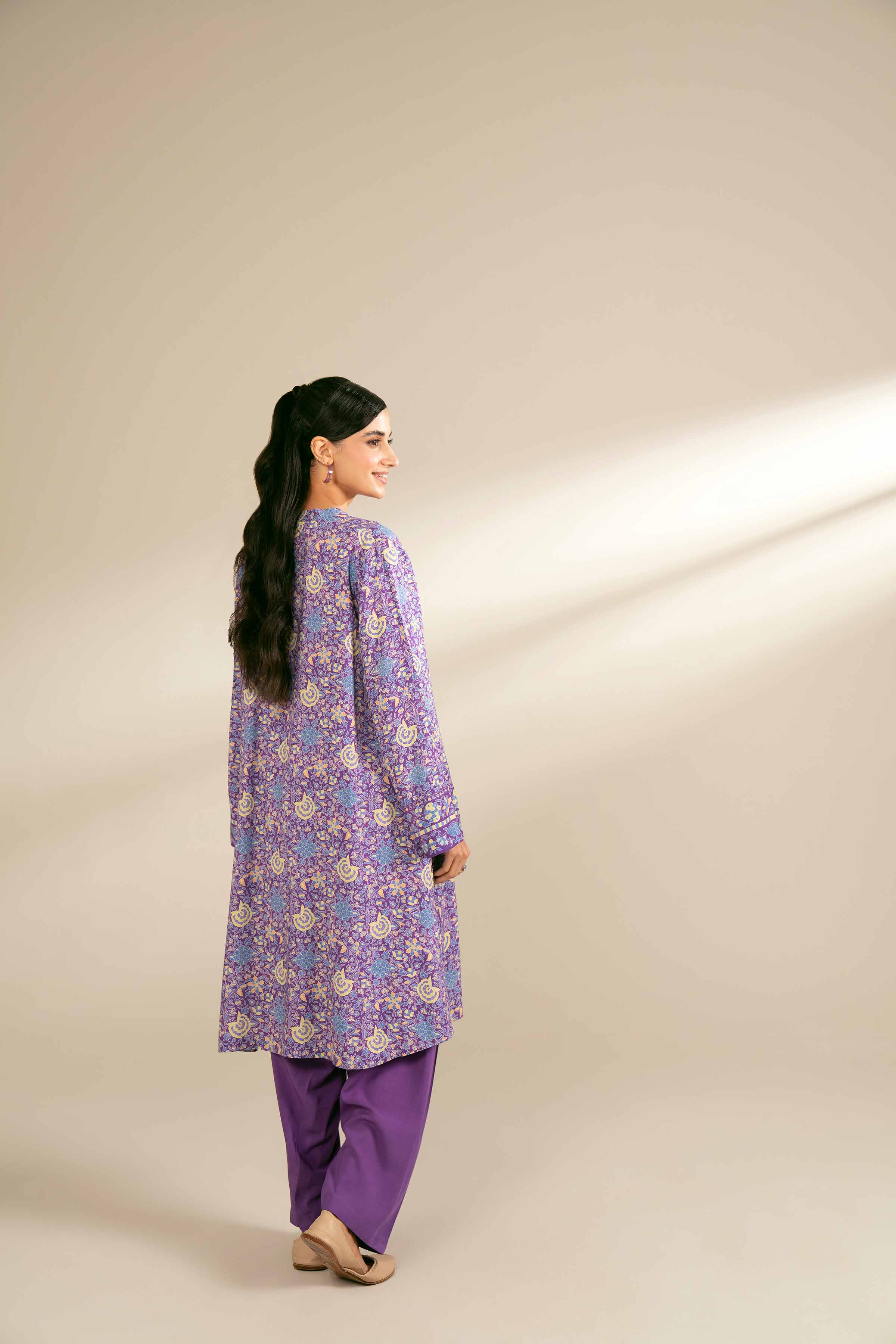 NishatUK - Purple Printed Linen 2-piece unstitched Dress