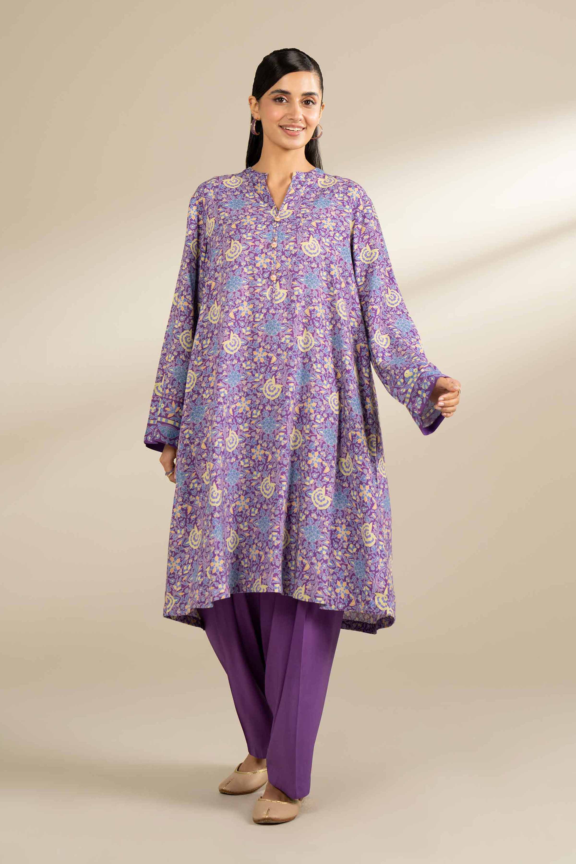NishatUK - Purple Printed Linen 2-piece unstitched Dress