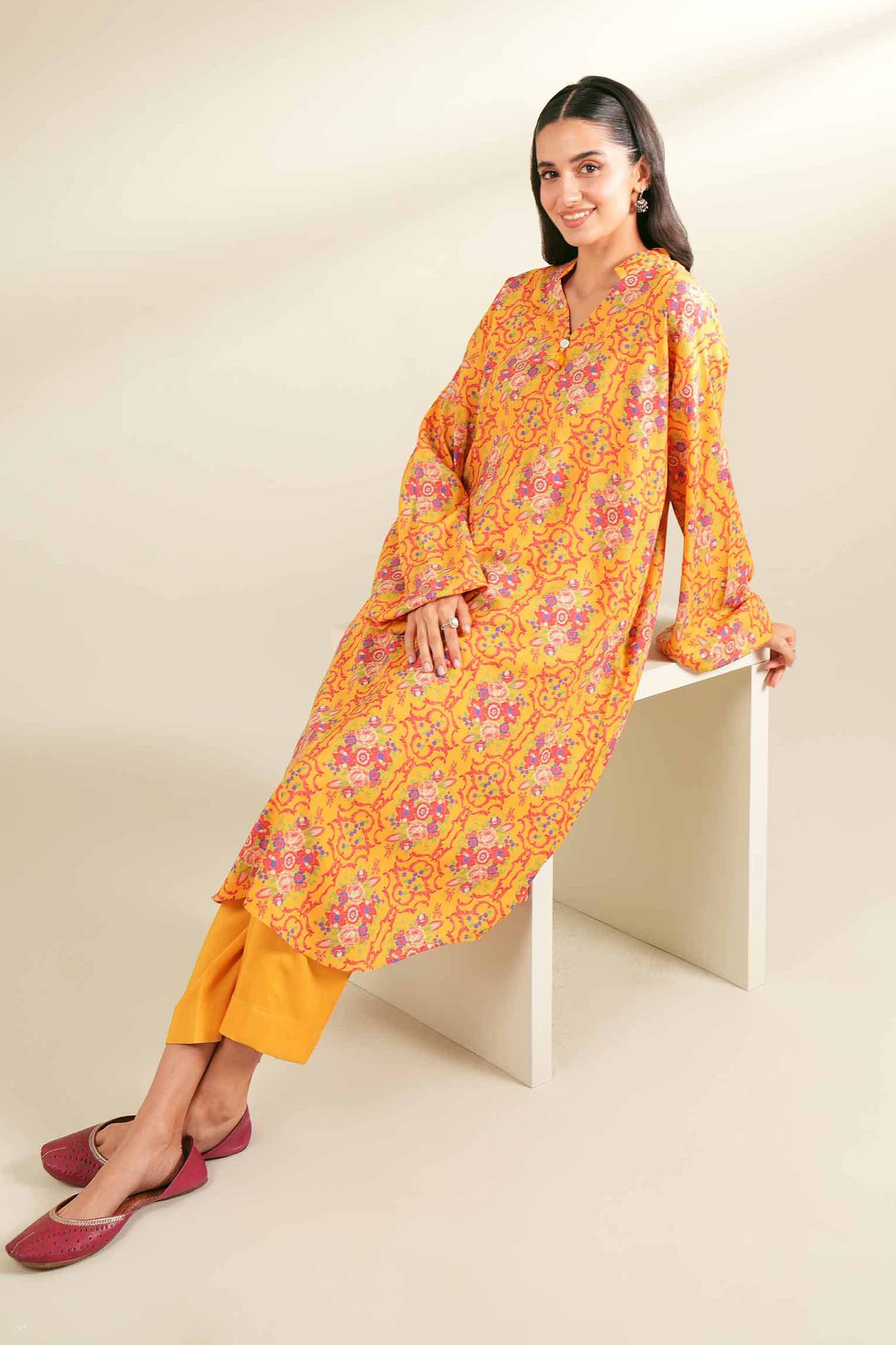NishatUK - Yellow Printed Linen 2-piece unstitched Dress