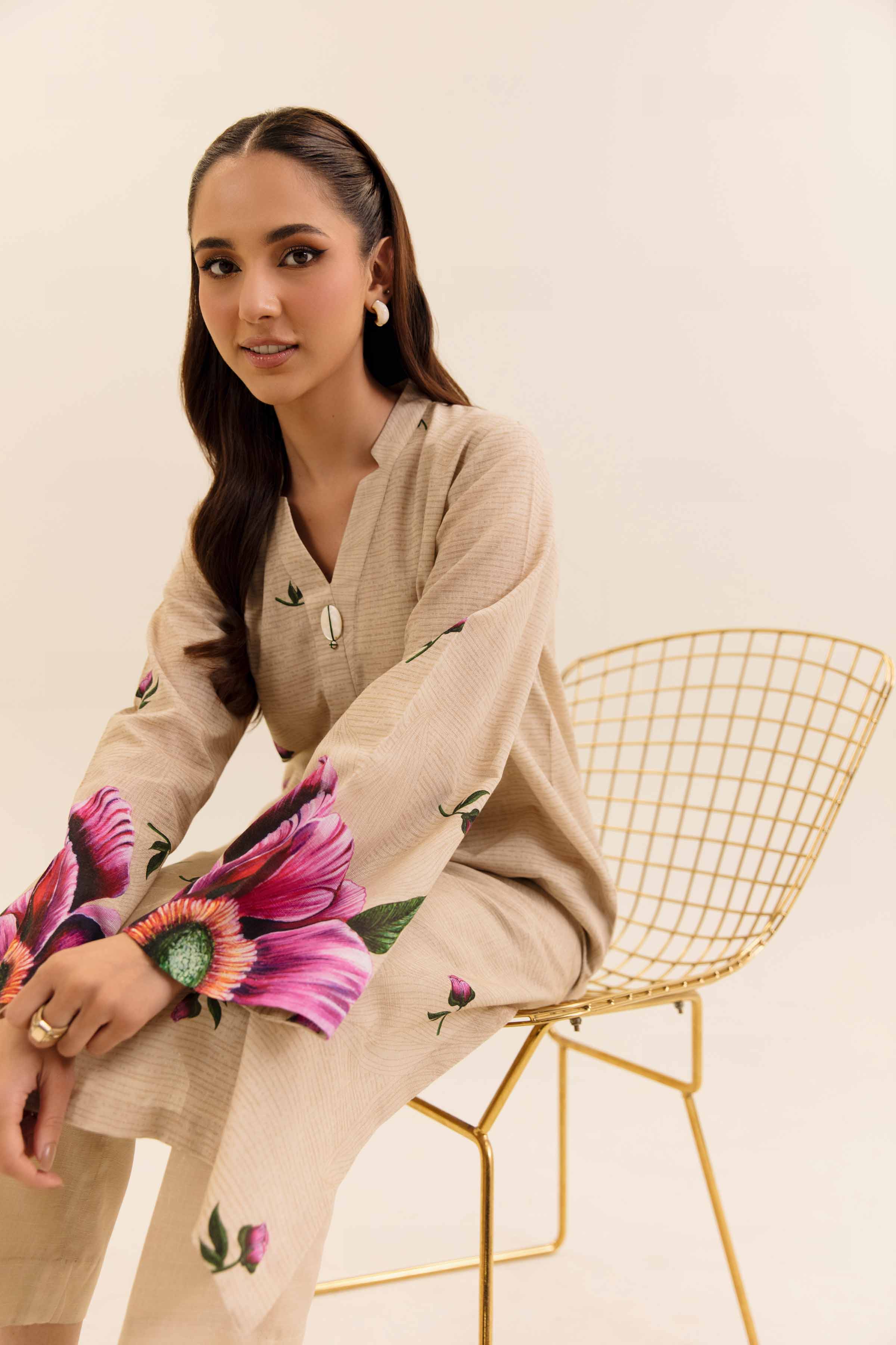 NishatUK - Beige Printed Khaddar 2-piece unstitched Dress