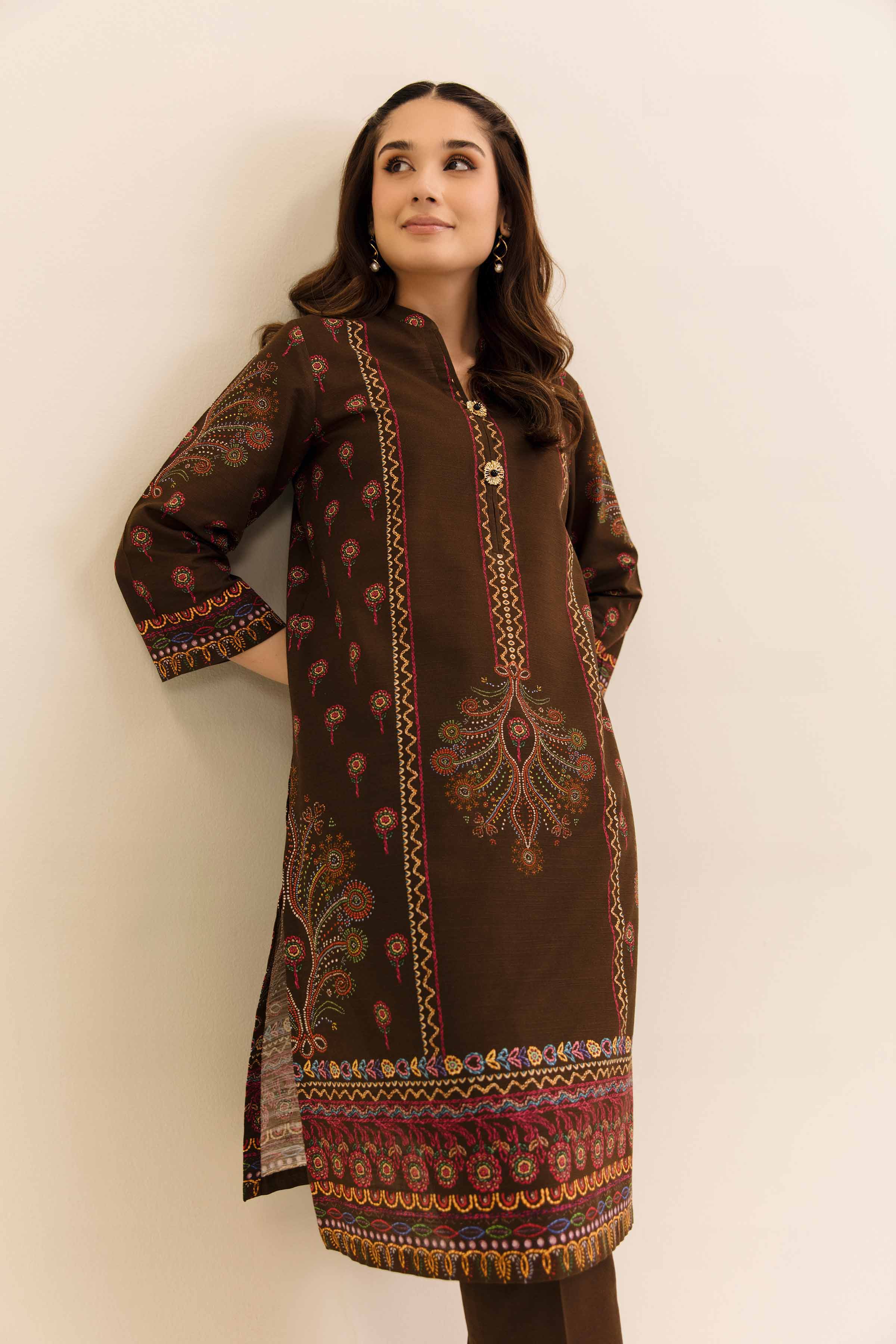 NishatUK - Brown Printed Khaddar 2-piece unstitched Dress