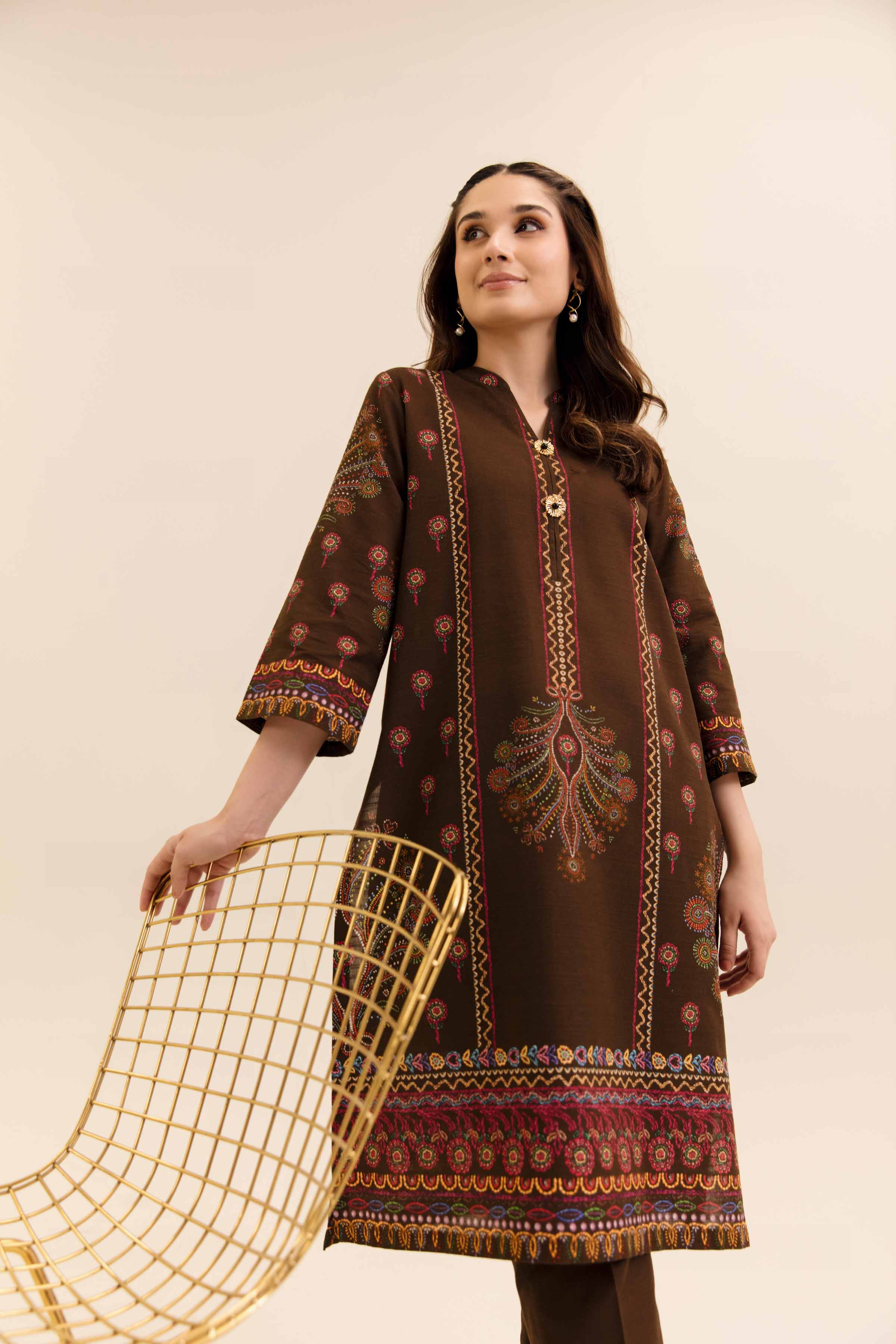 NishatUK - Brown Printed Khaddar 2-piece unstitched Dress