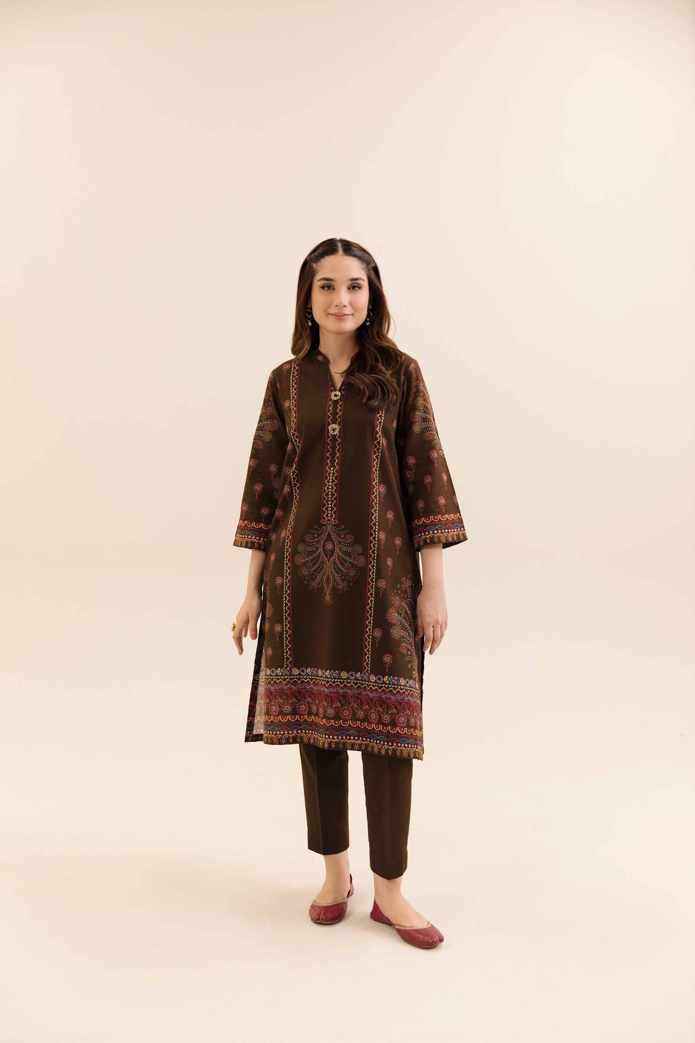 NishatUK - Brown Printed Khaddar 2-piece unstitched Dress