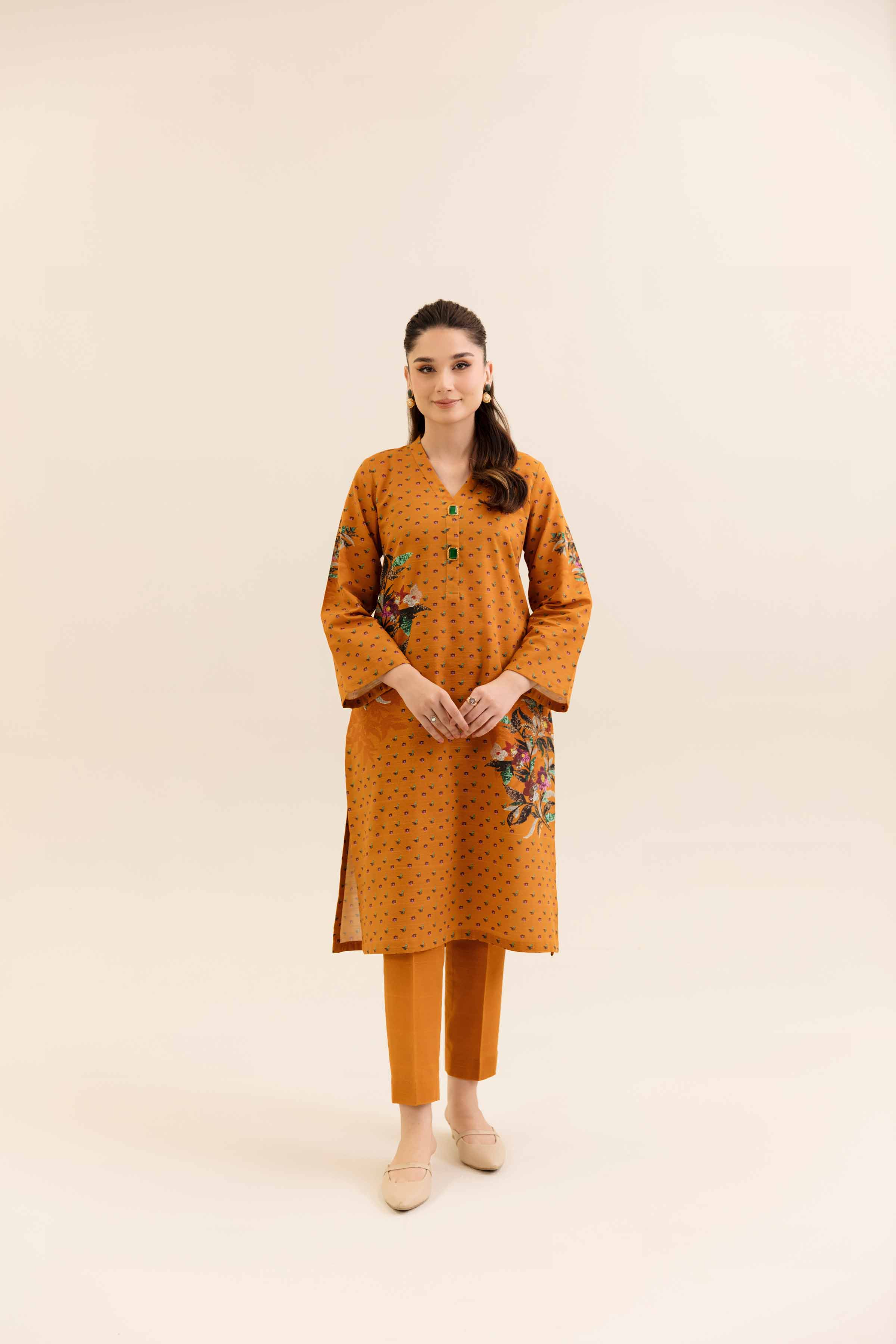 NishatUK - Orange Printed Khaddar 2-piece unstitched Dress
