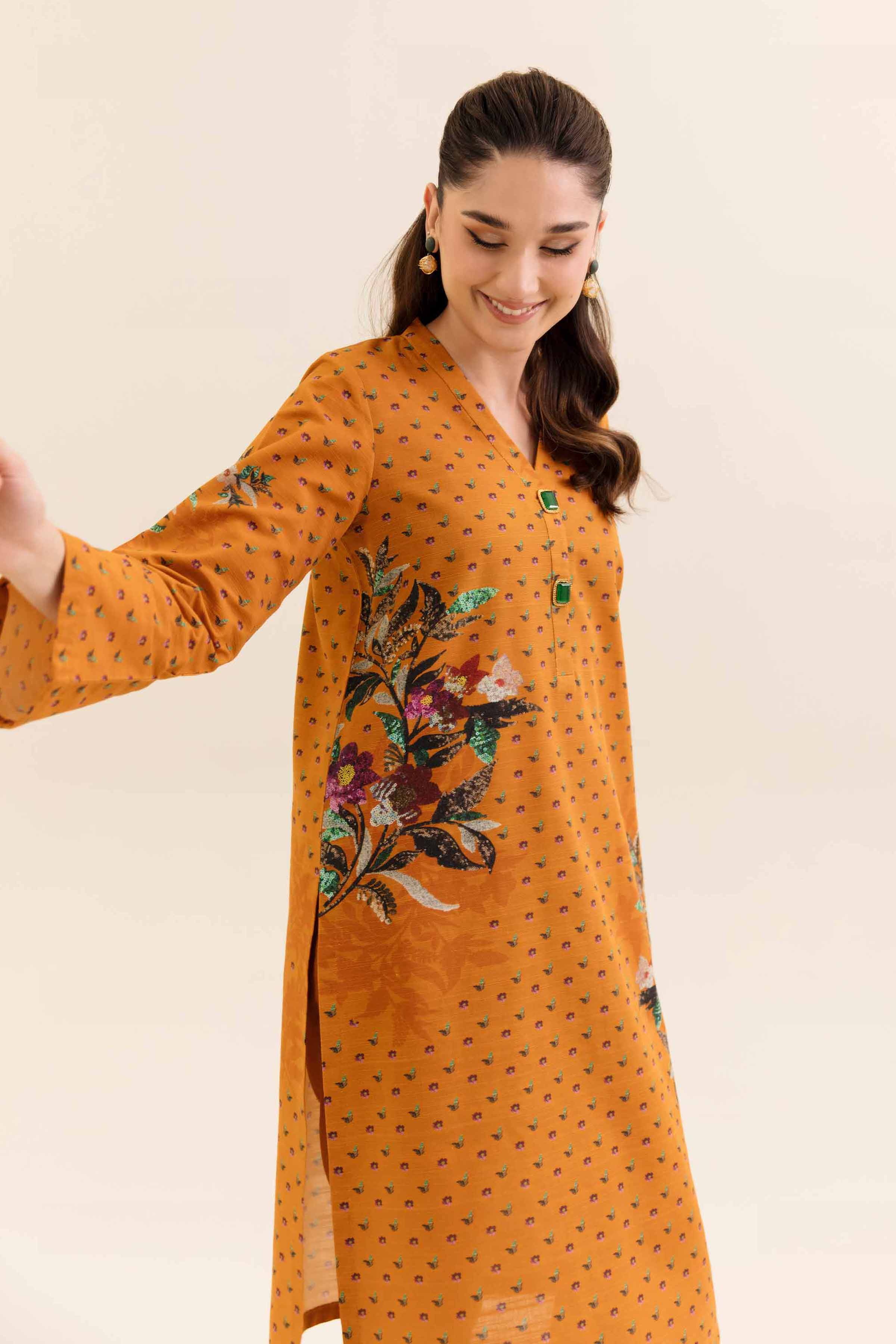 NishatUK - Orange Printed Khaddar 2-piece unstitched Dress