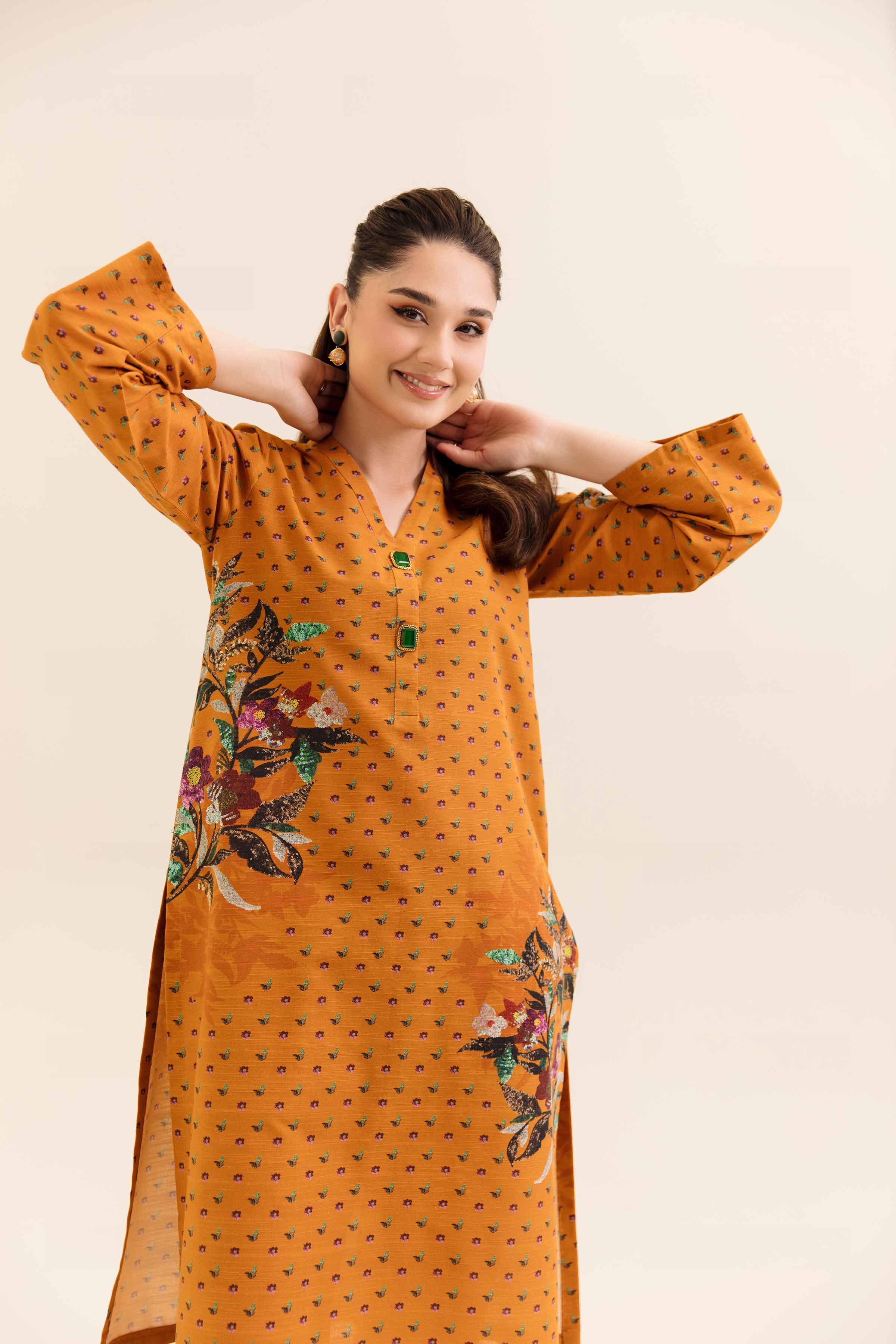 NishatUK - Orange Printed Khaddar 2-piece unstitched Dress