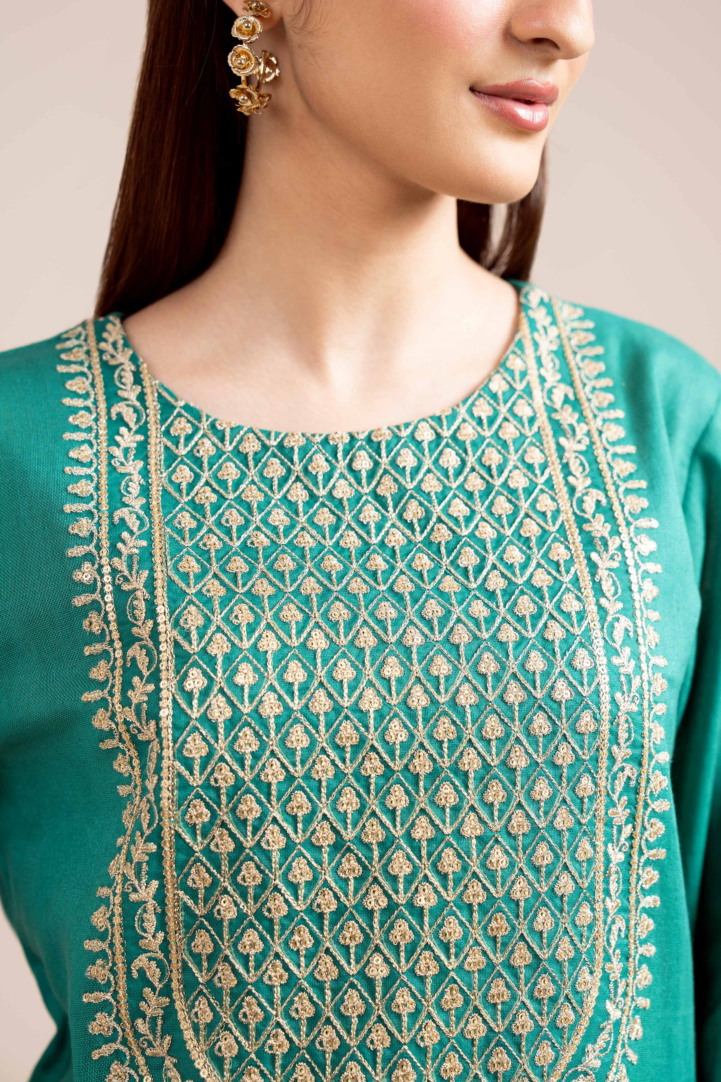 NishatUK - Sea Green Embroidered Cotton 2-piece unstitched Dress