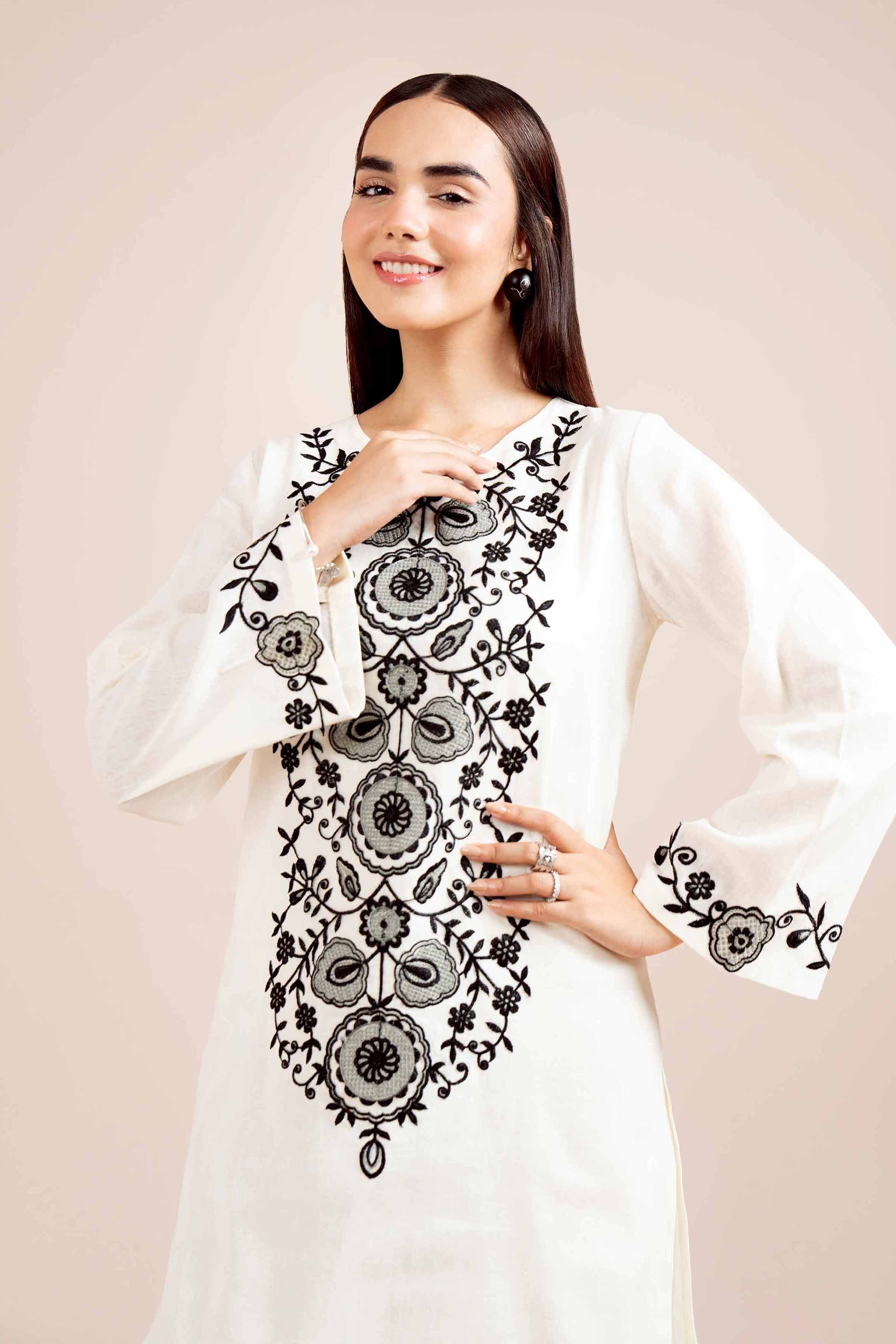 NishatUK - Off White Embroidered Cotton 2-piece unstitched Dress