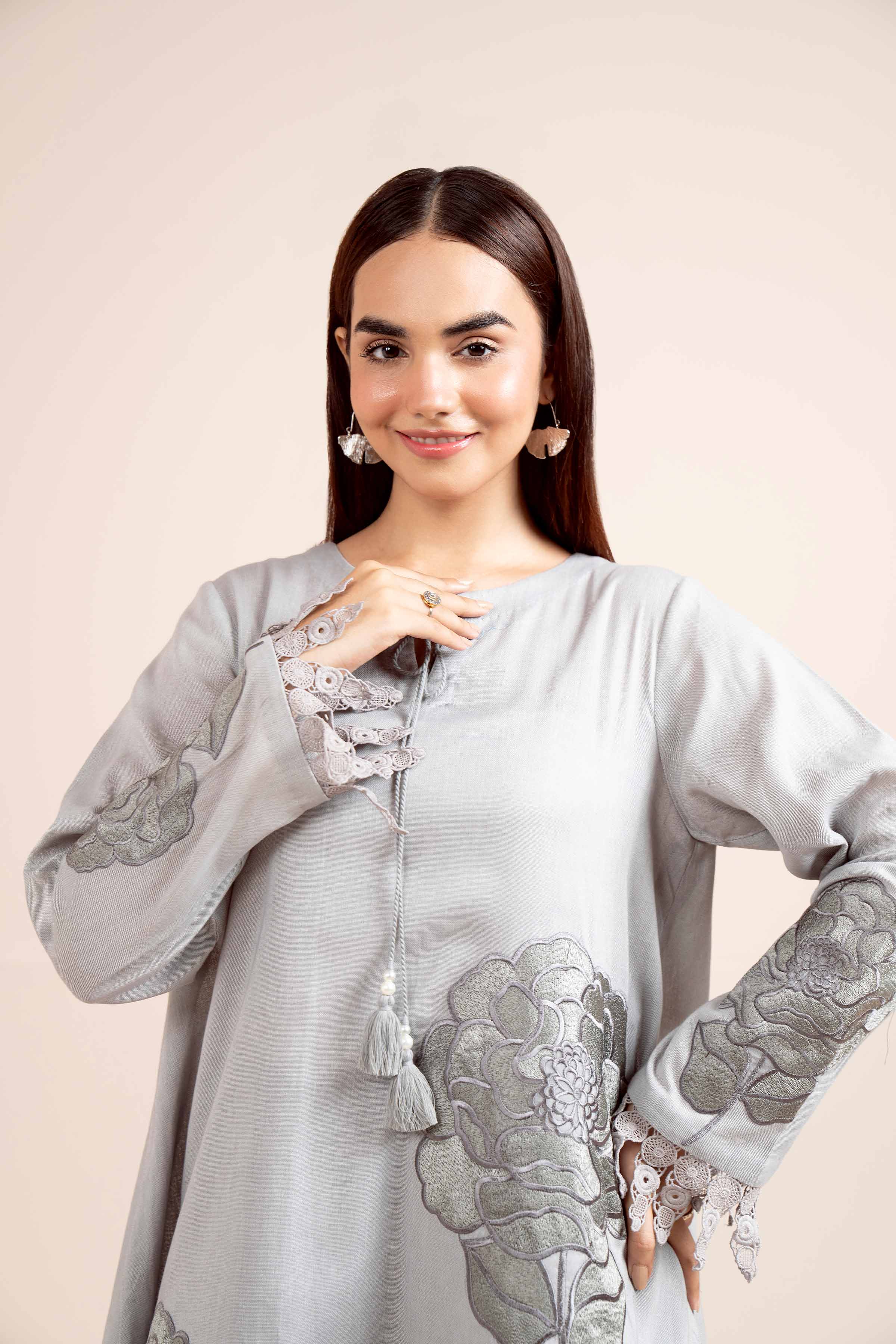 NishatUK - Grey Embroidered Cotton 2-piece unstitched Dress
