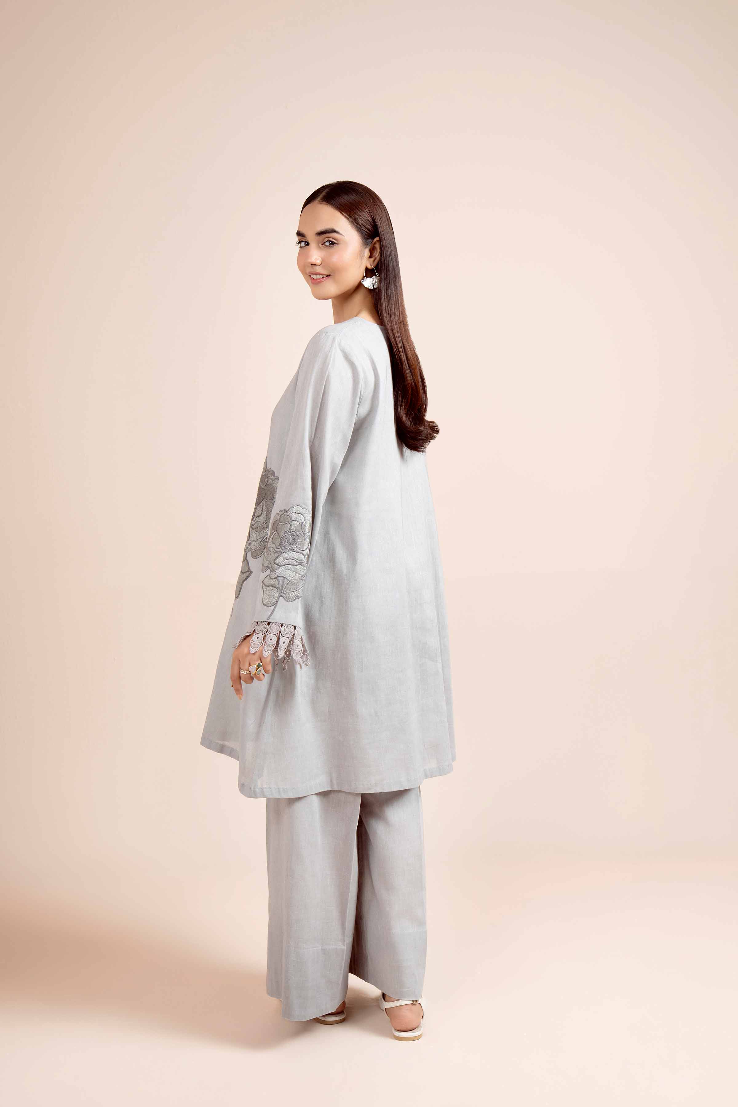 NishatUK - Grey Embroidered Cotton 2-piece unstitched Dress