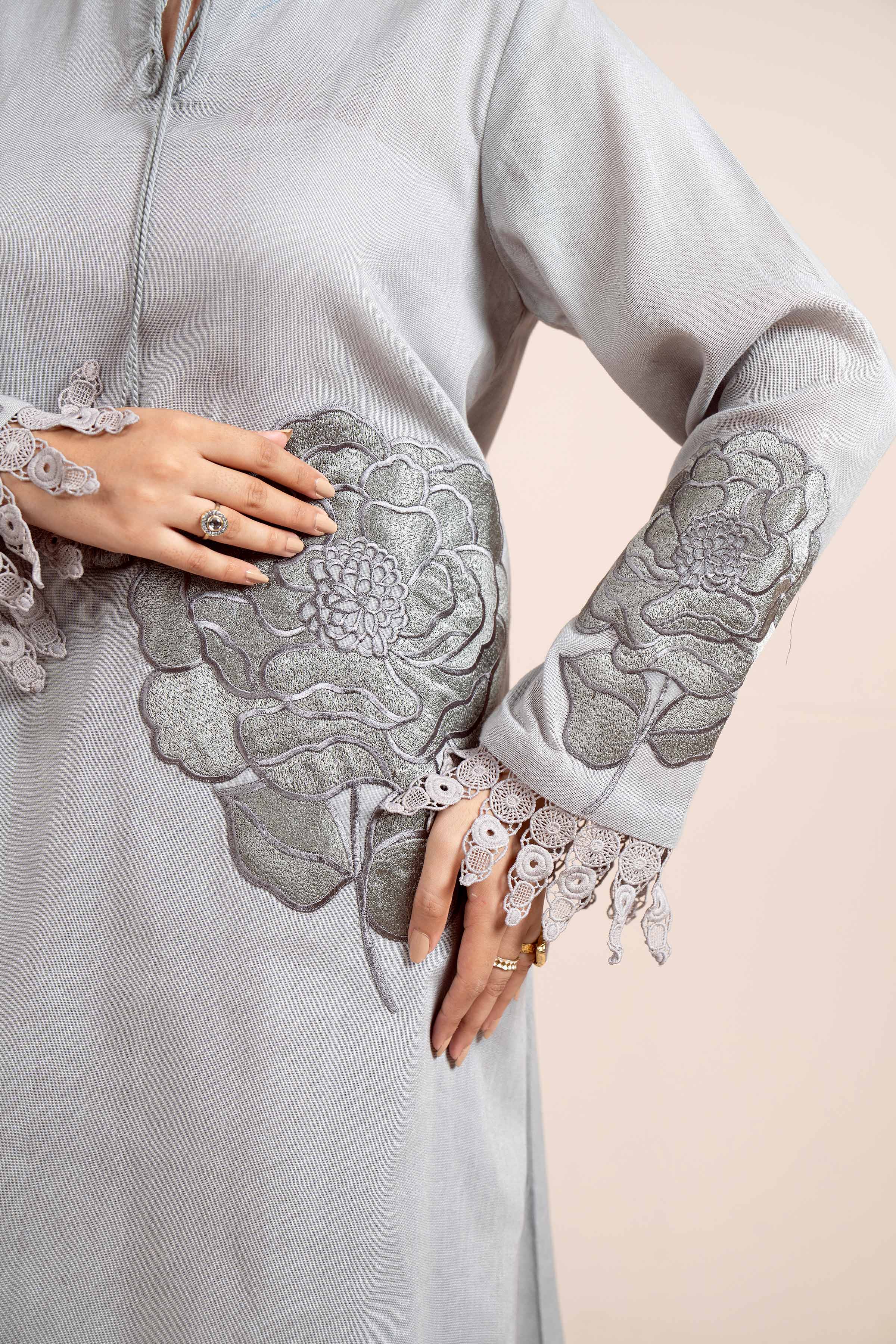 NishatUK - Grey Embroidered Cotton 2-piece unstitched Dress