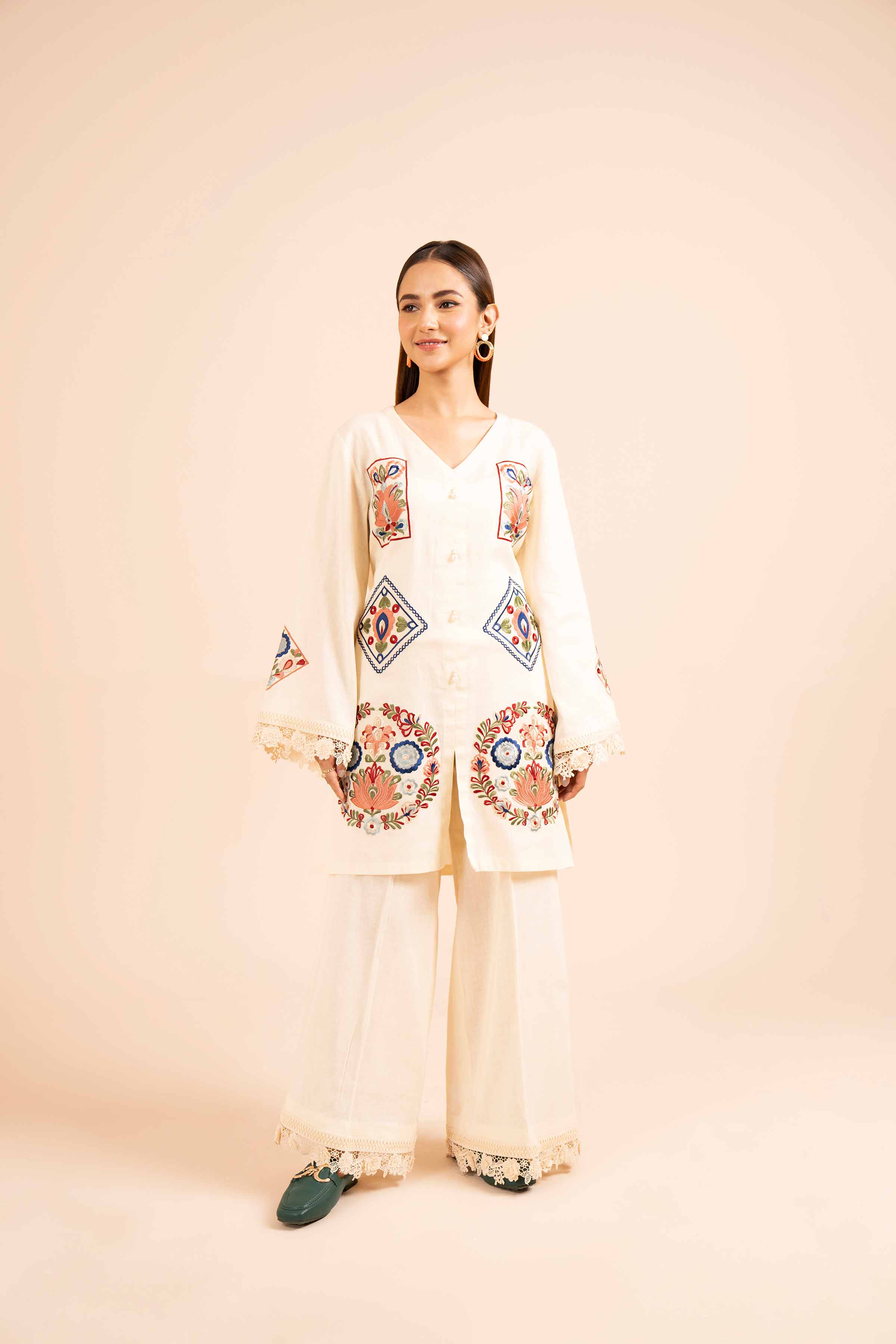 NishatUK - Beige Embroidered Cotton 2-piece unstitched Dress