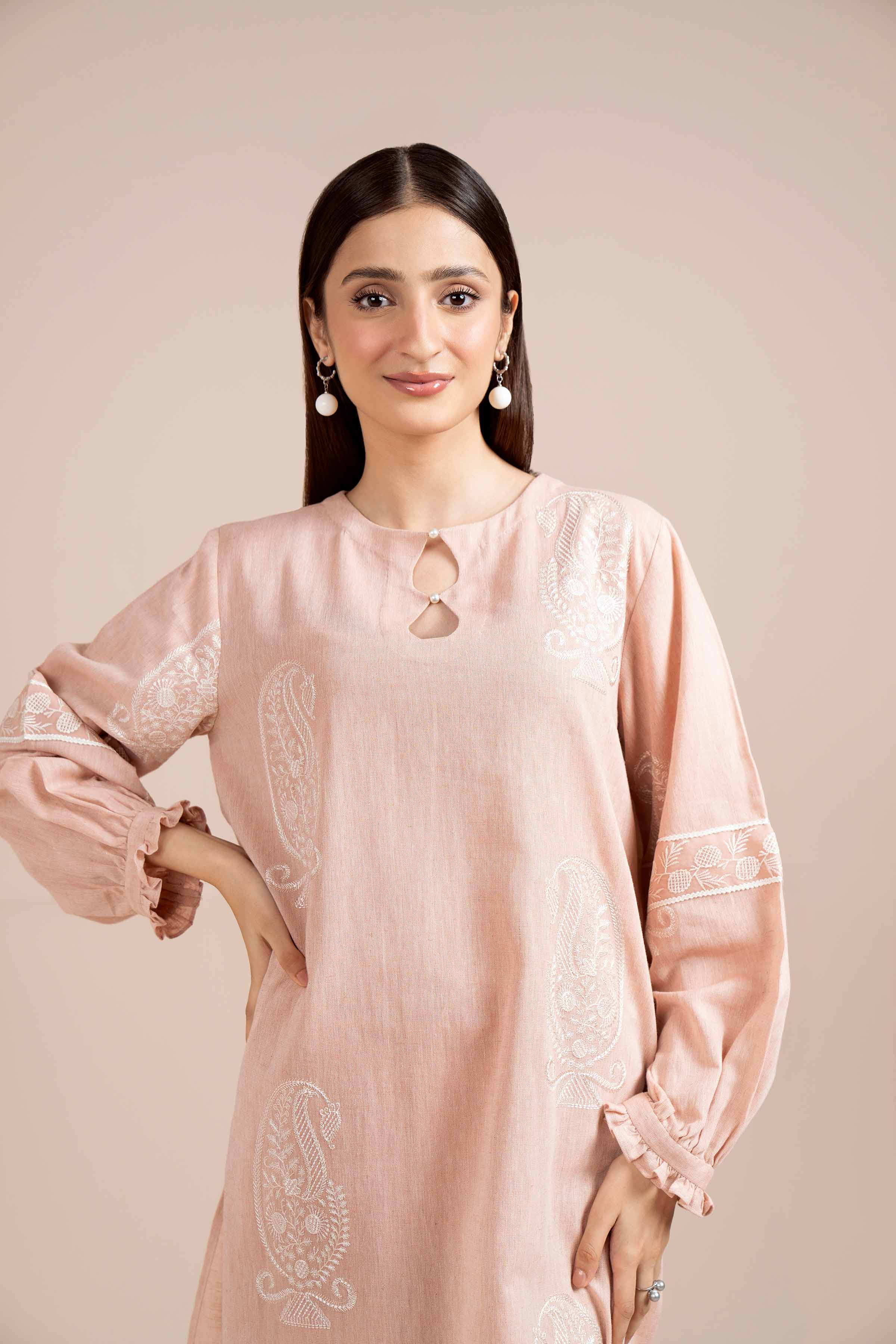 NishatUK - Peach Embroidered Linen 2-piece unstitched Dress