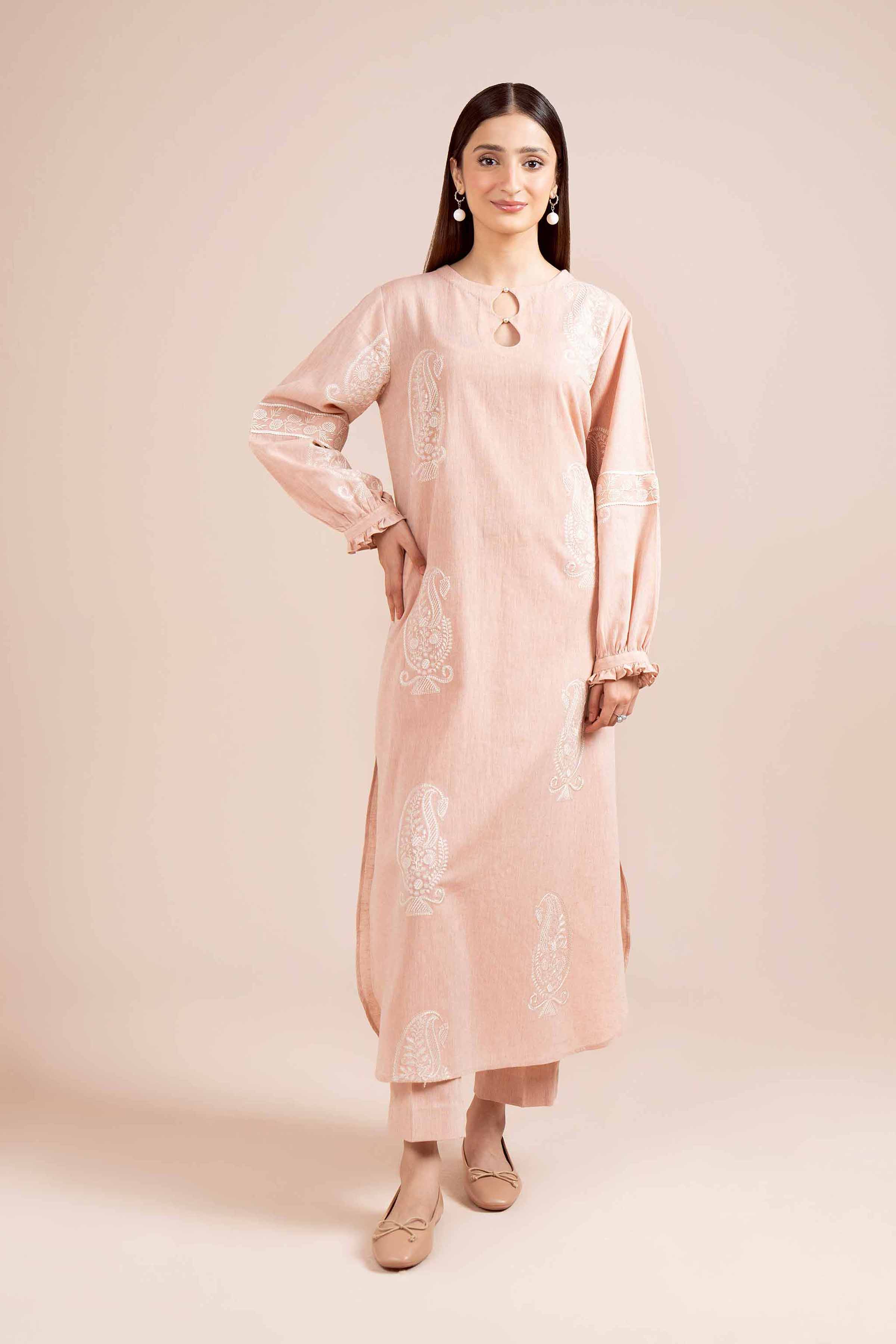 NishatUK - Peach Embroidered Linen 2-piece unstitched Dress