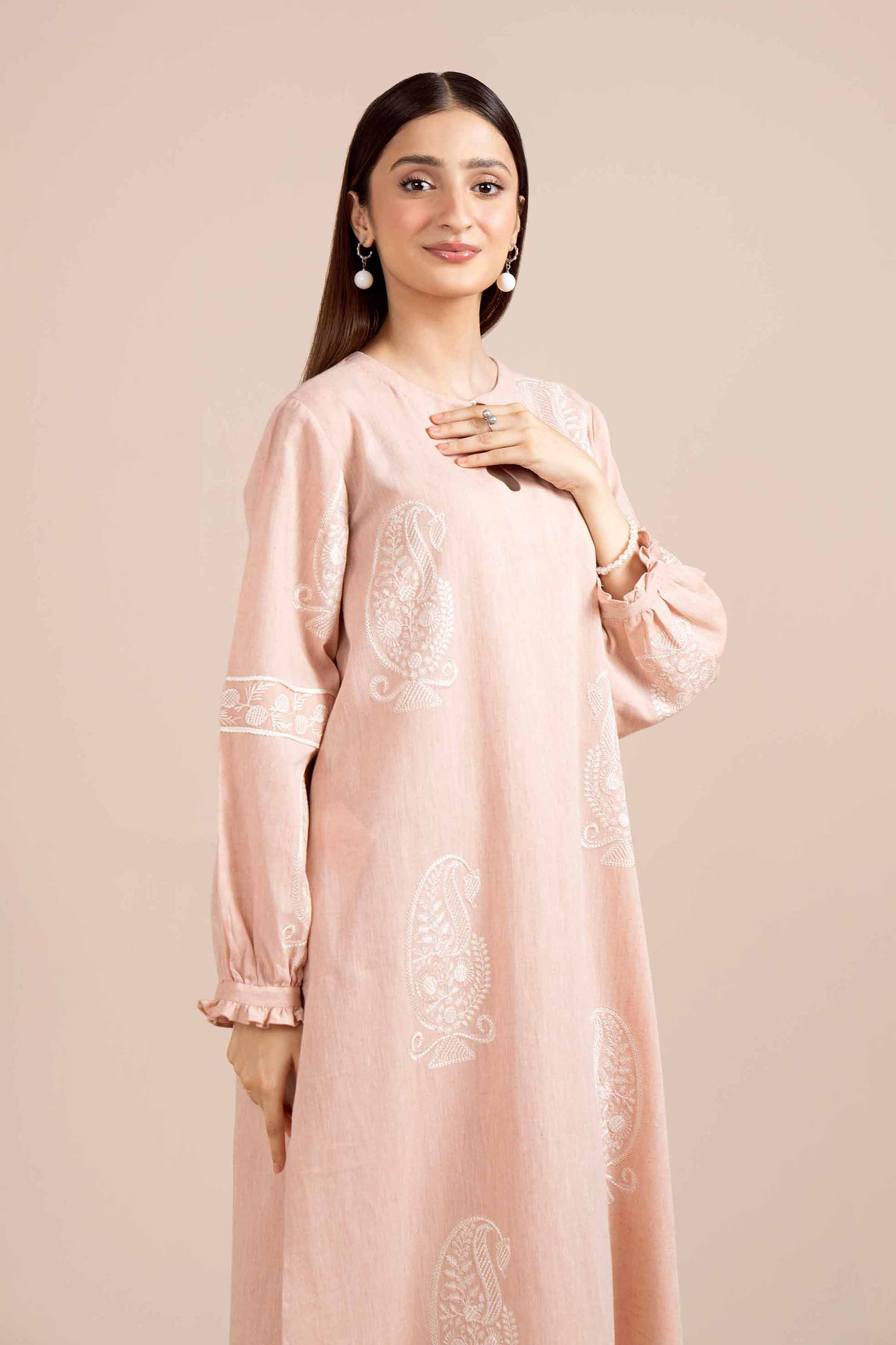 NishatUK - Peach Embroidered Linen 2-piece unstitched Dress