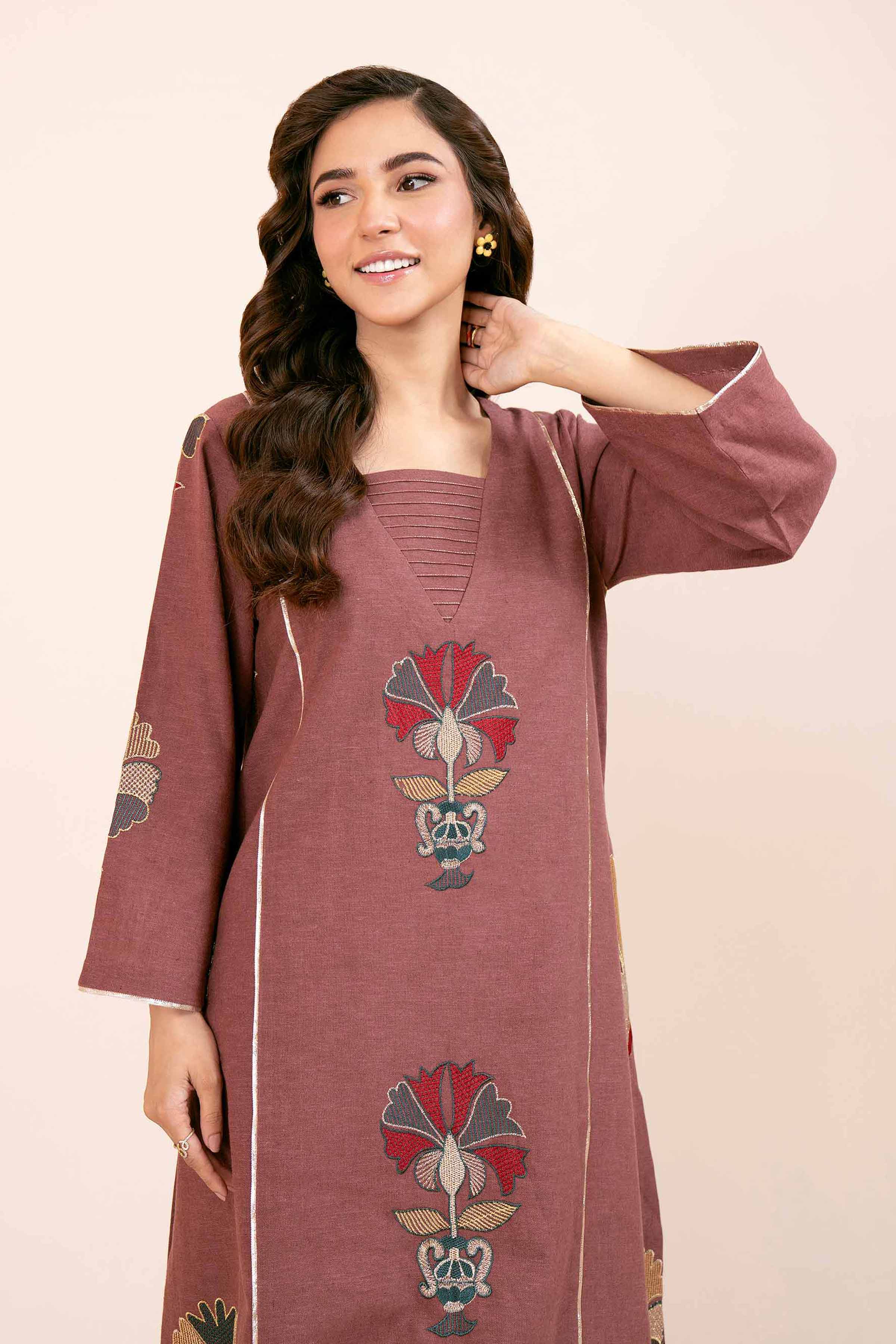 NishatUK - Pink Embroidered Linen 2-piece unstitched Dress