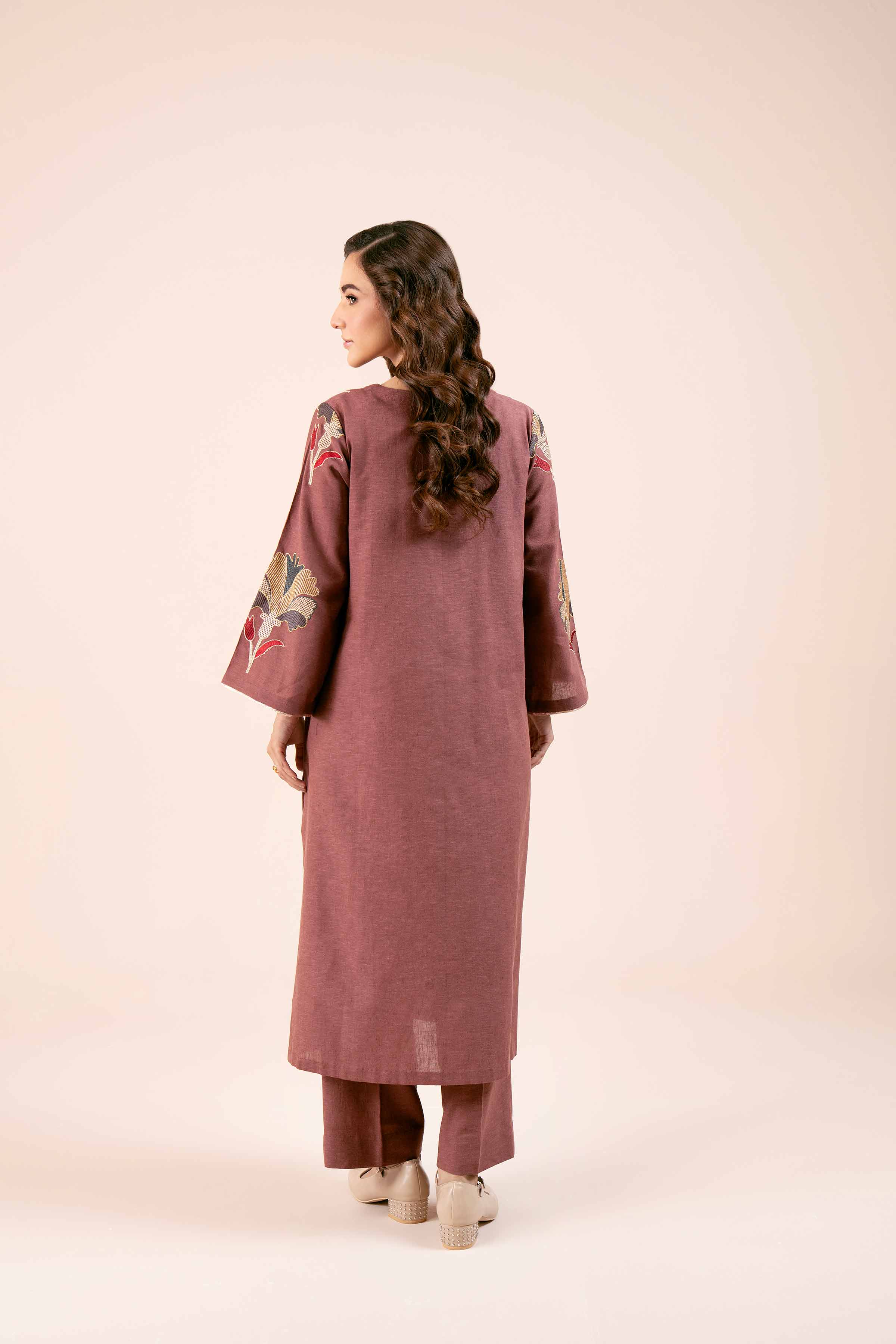 NishatUK - Pink Embroidered Linen 2-piece unstitched Dress