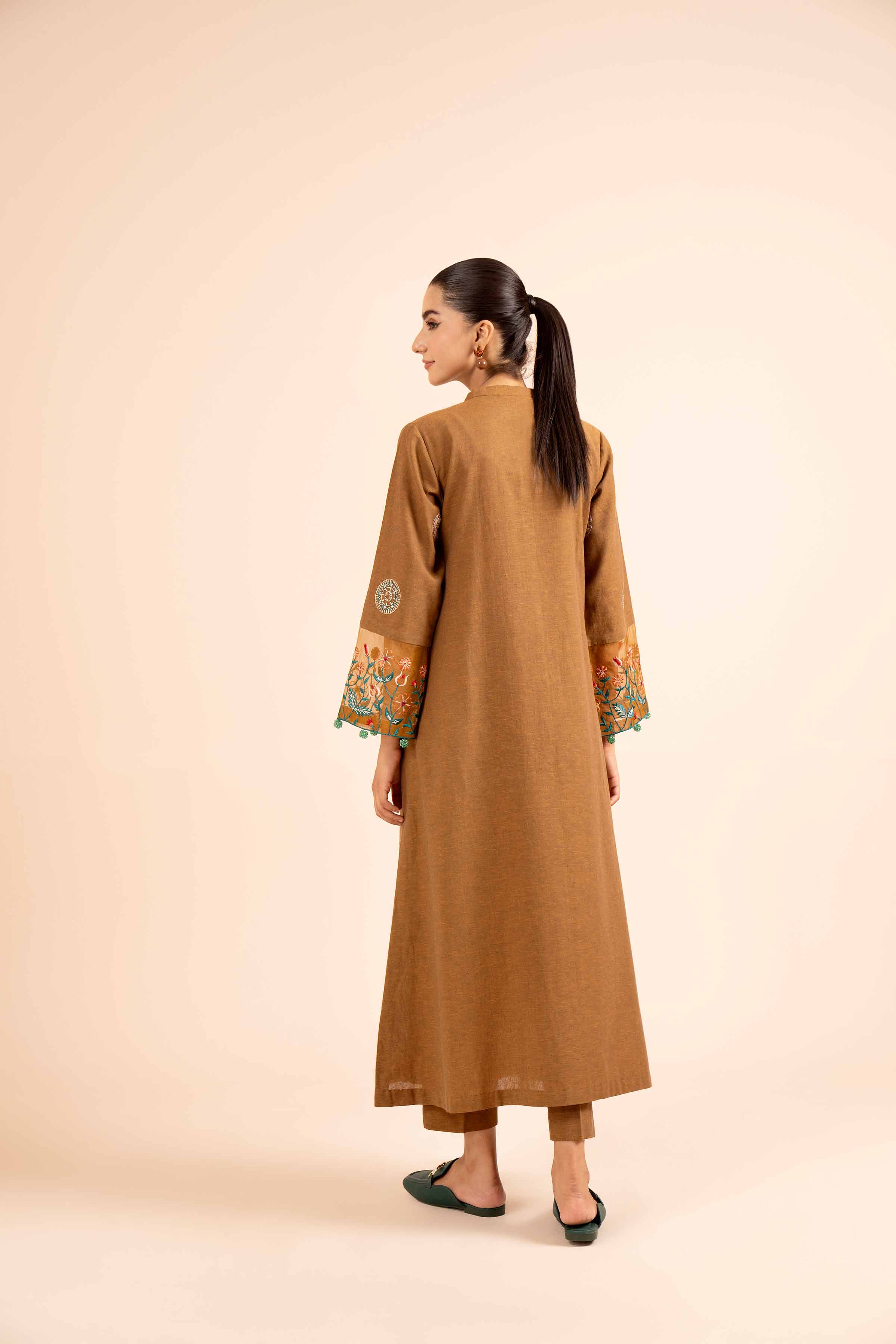 NishatUK - Mustard Embroidered Linen 2-piece unstitched Dress
