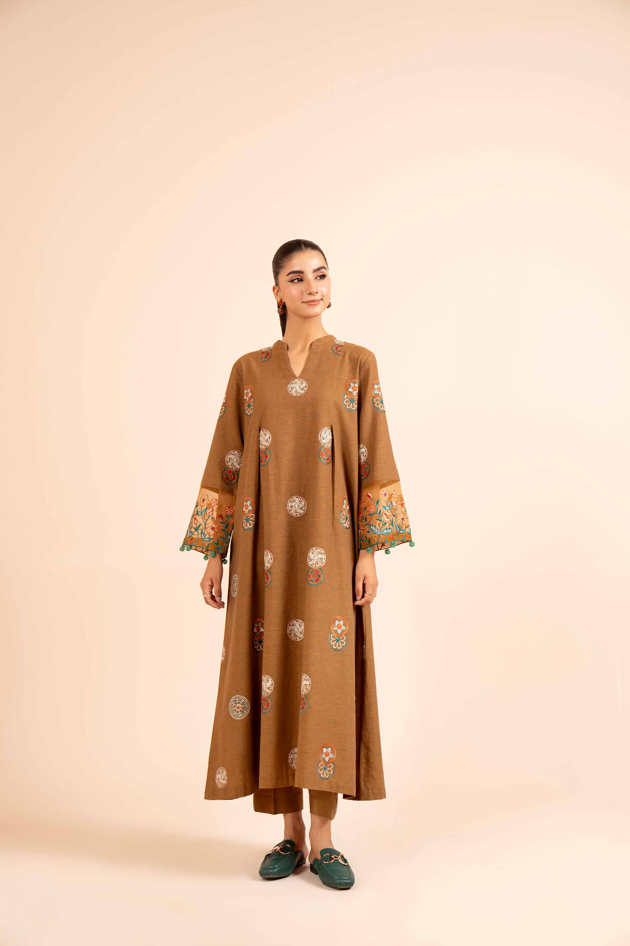 NishatUK - Mustard Embroidered Linen 2-piece unstitched Dress