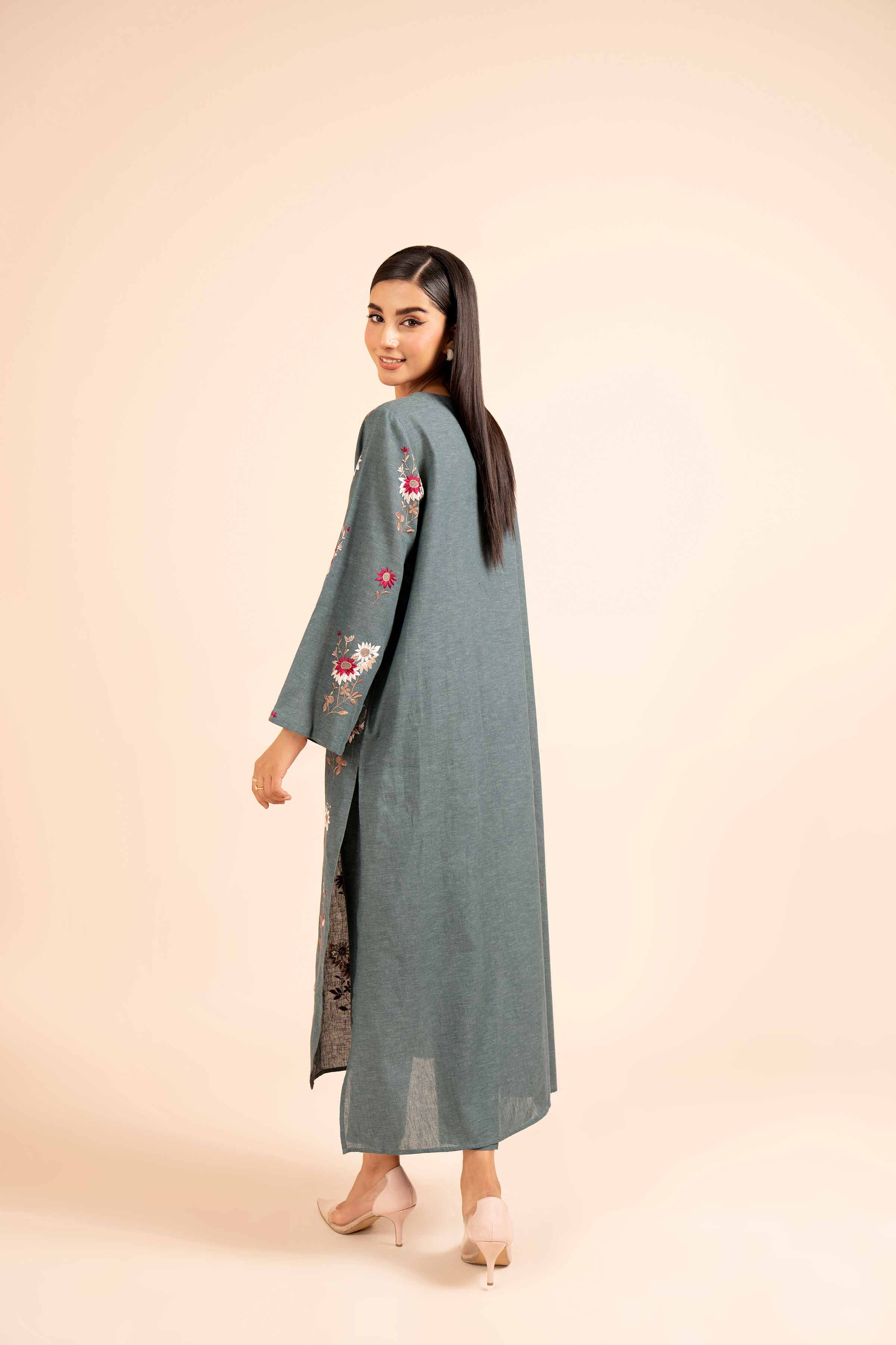 NishatUK - Teal Embroidered Linen 2-piece unstitched Dress