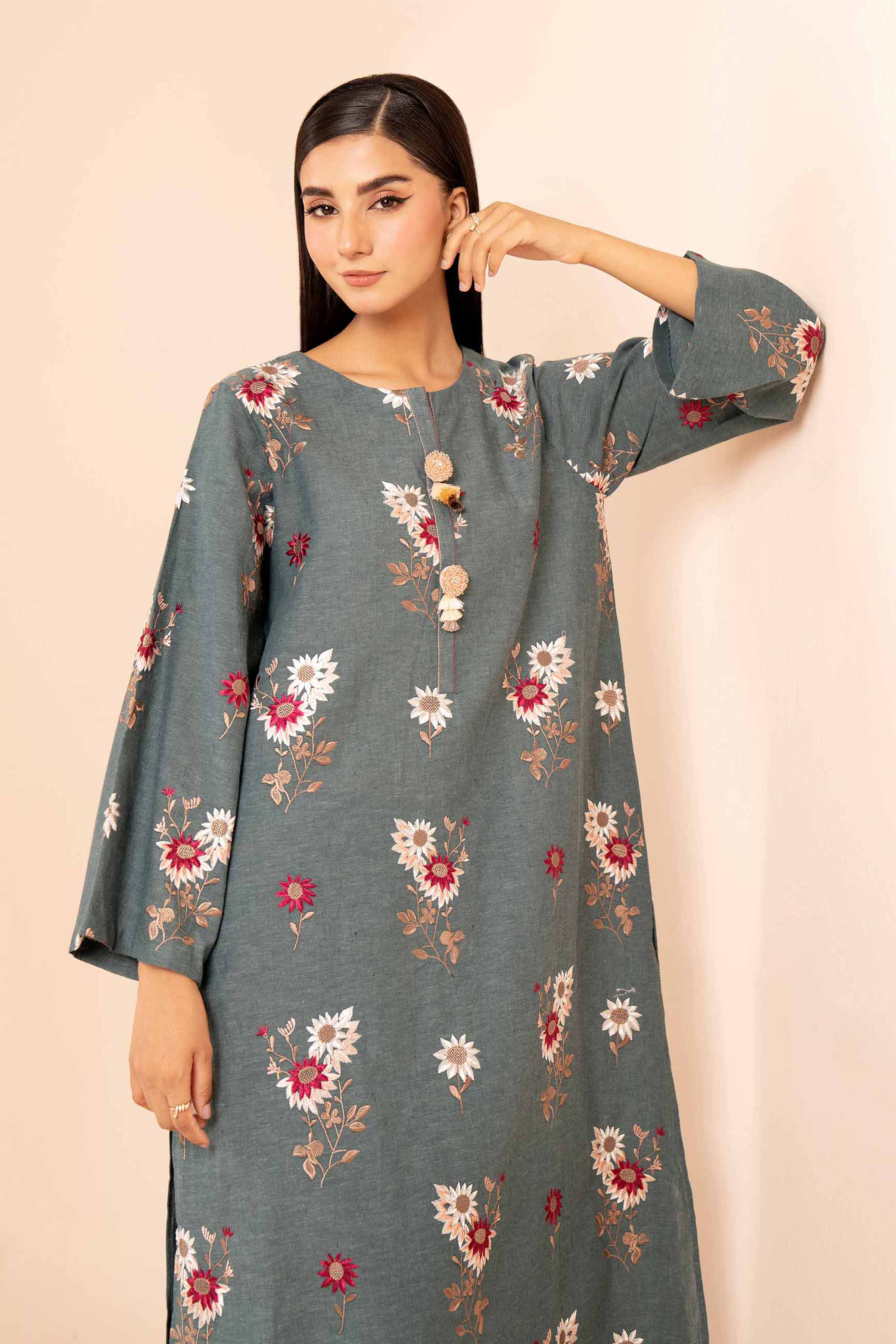 NishatUK - Teal Embroidered Linen 2-piece unstitched Dress