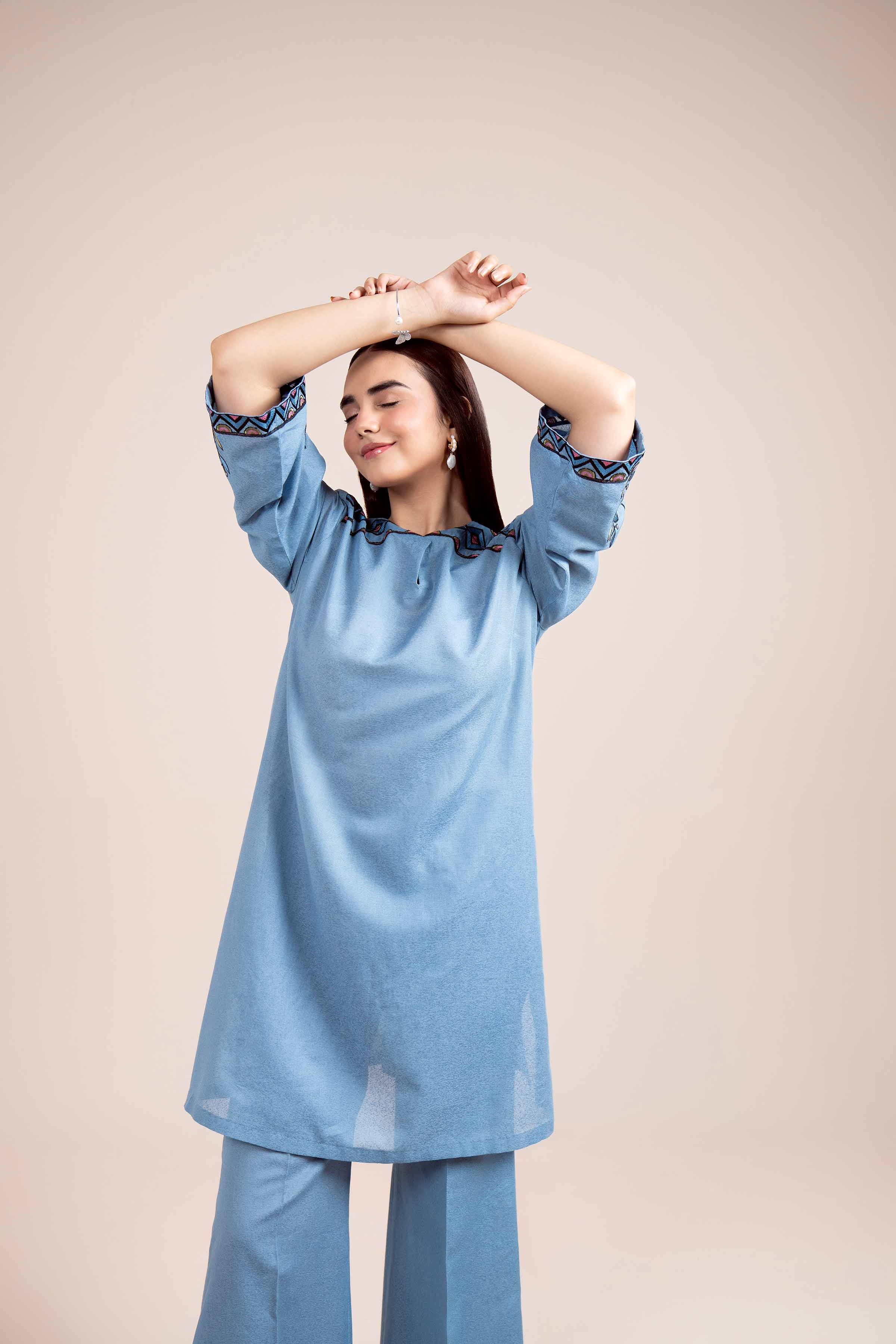 NishatUK - Blue Embroidered Karandi 2-piece unstitched Dress