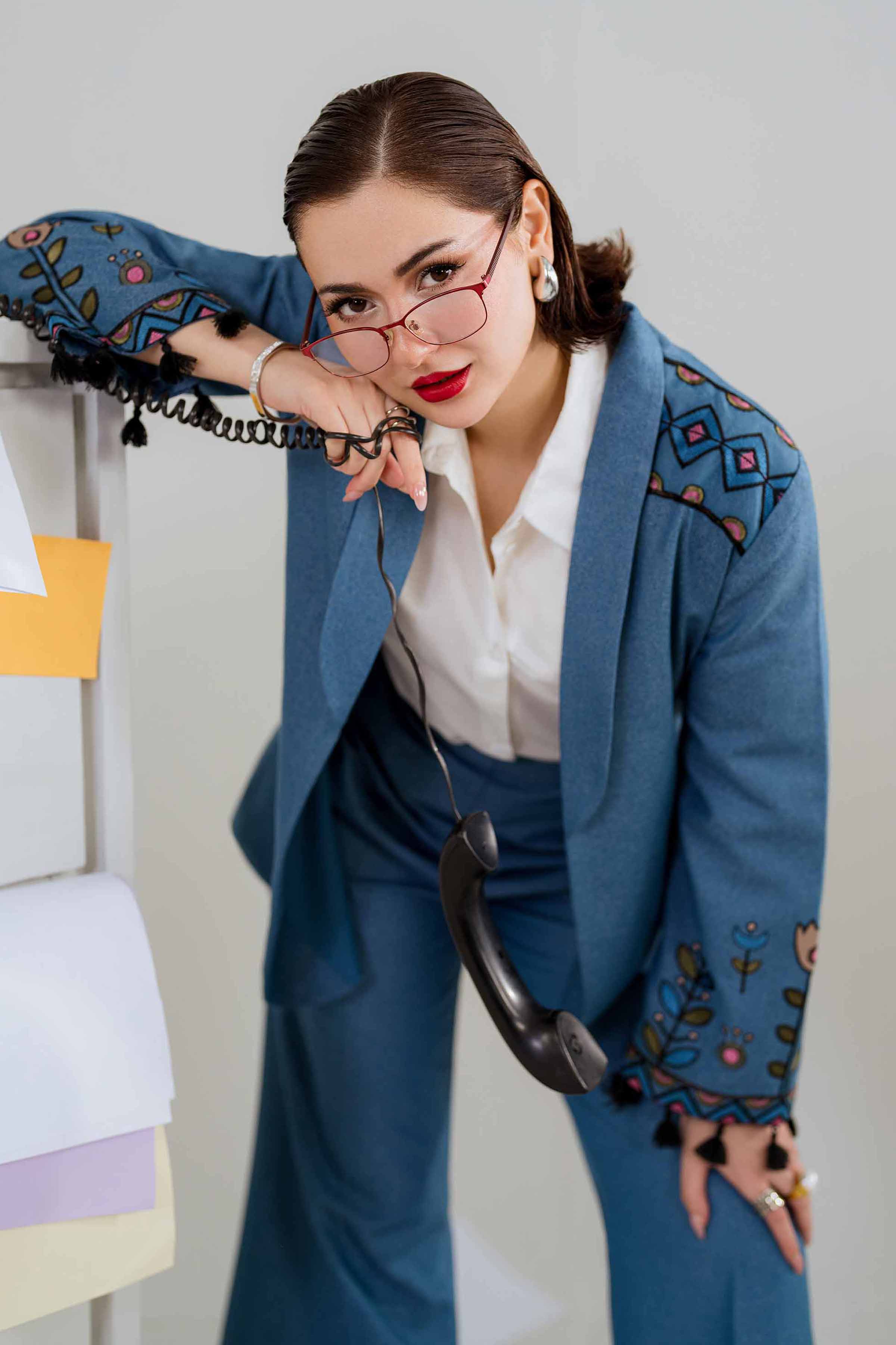 NishatUK - Blue Embroidered Karandi 2-piece unstitched Dress