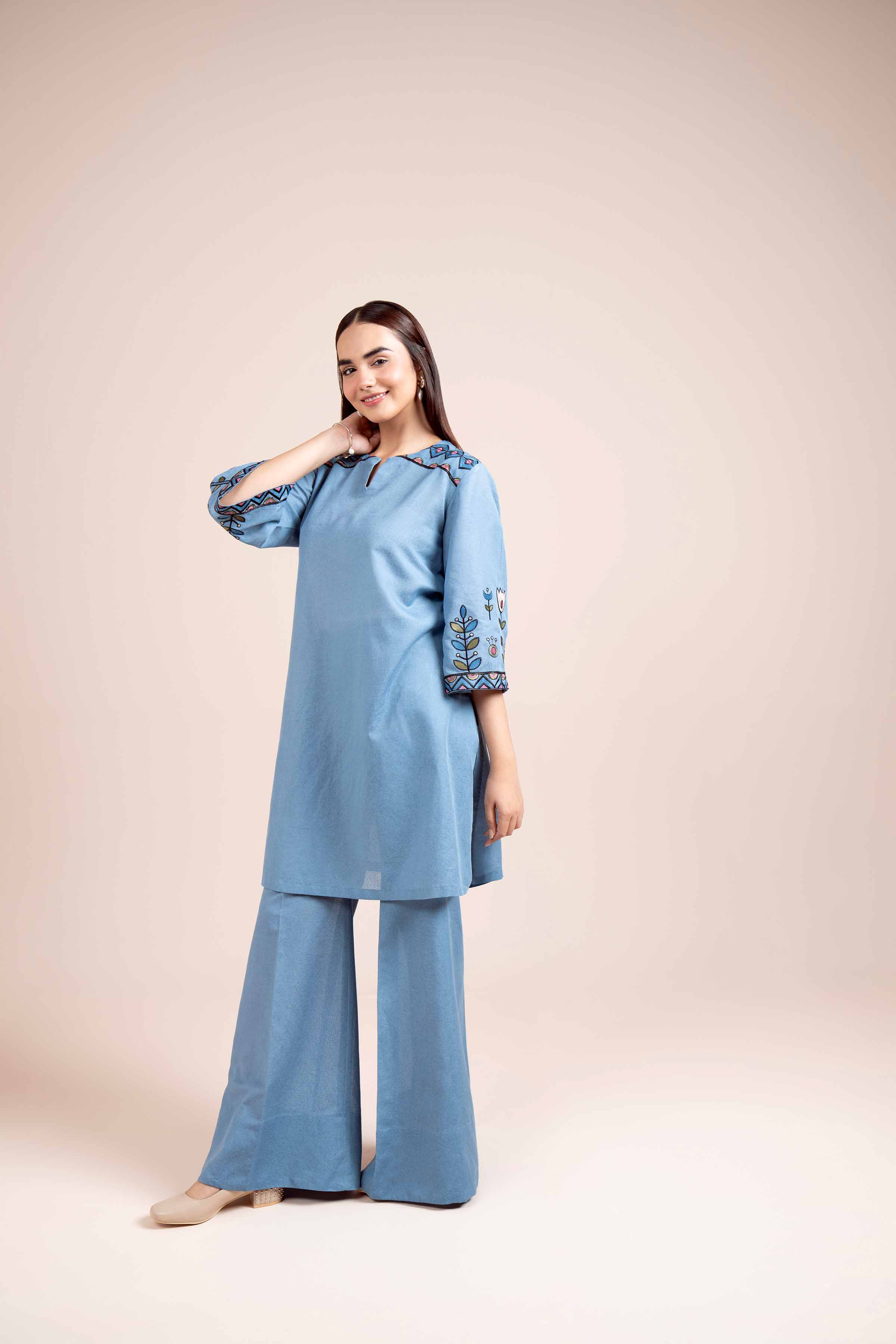 NishatUK - Blue Embroidered Karandi 2-piece unstitched Dress