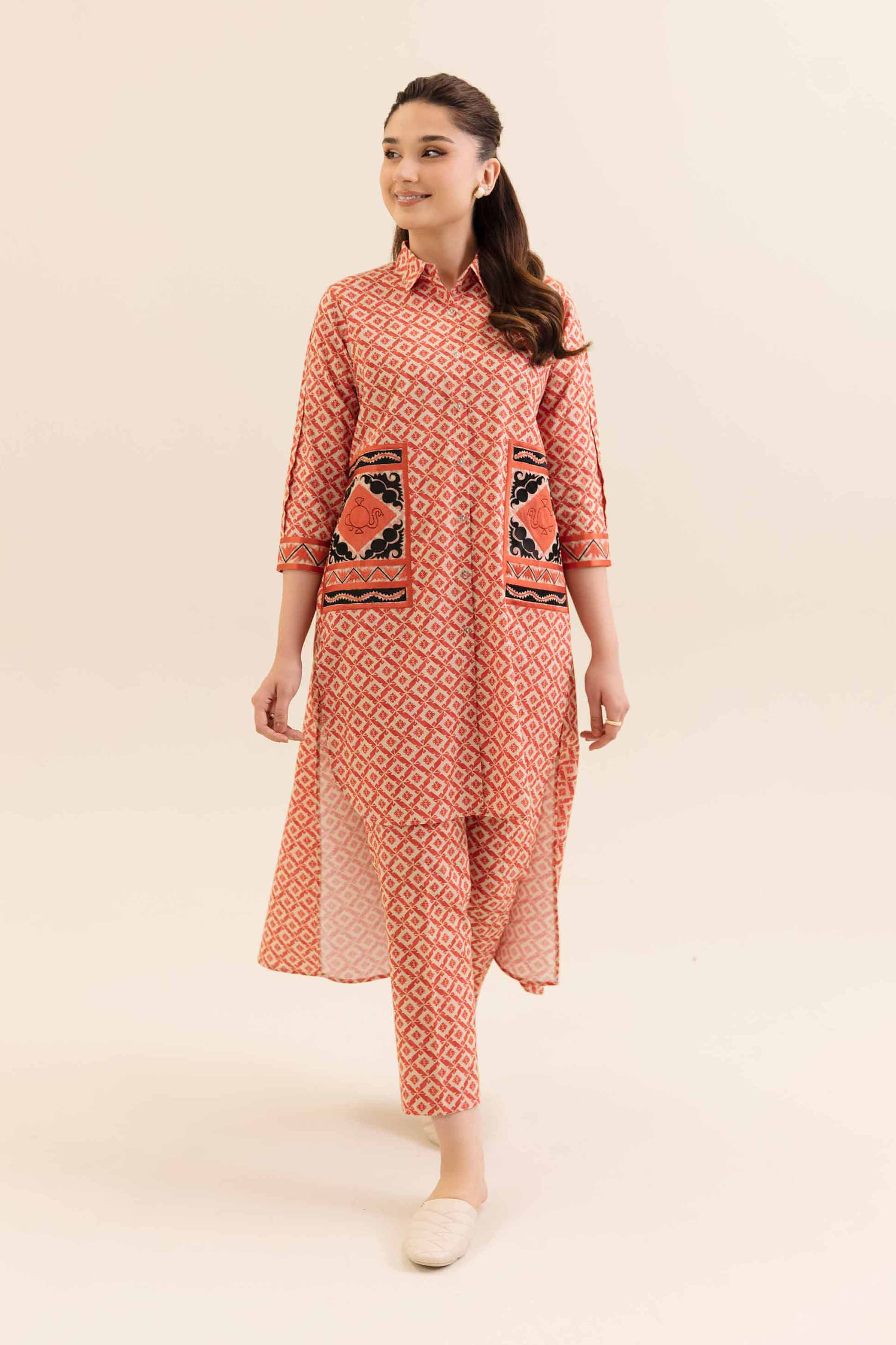 NishatUK - Beige Embroidered Cotton 2-piece unstitched Dress