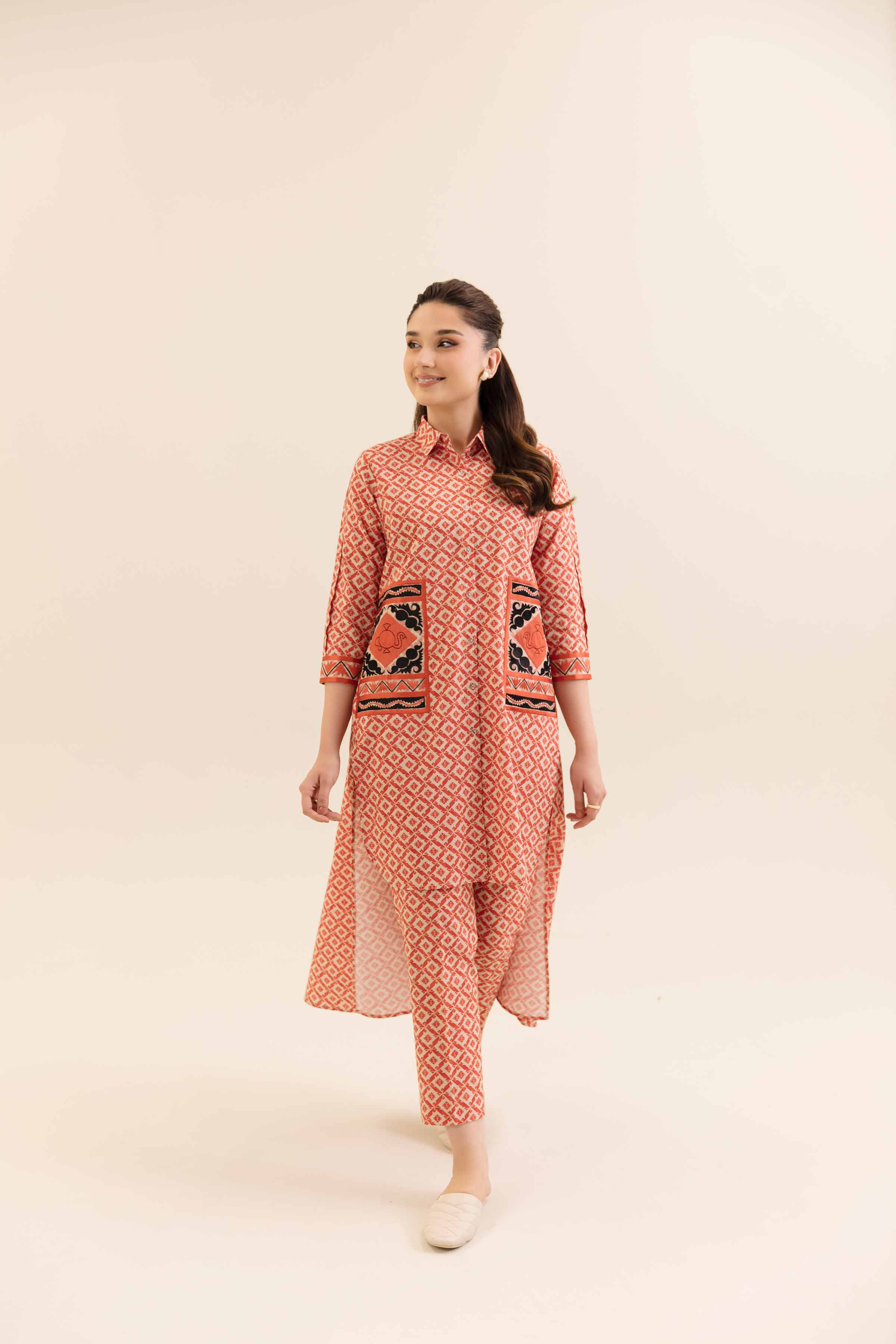 NishatUK - Beige Embroidered Cotton 2-piece unstitched Dress