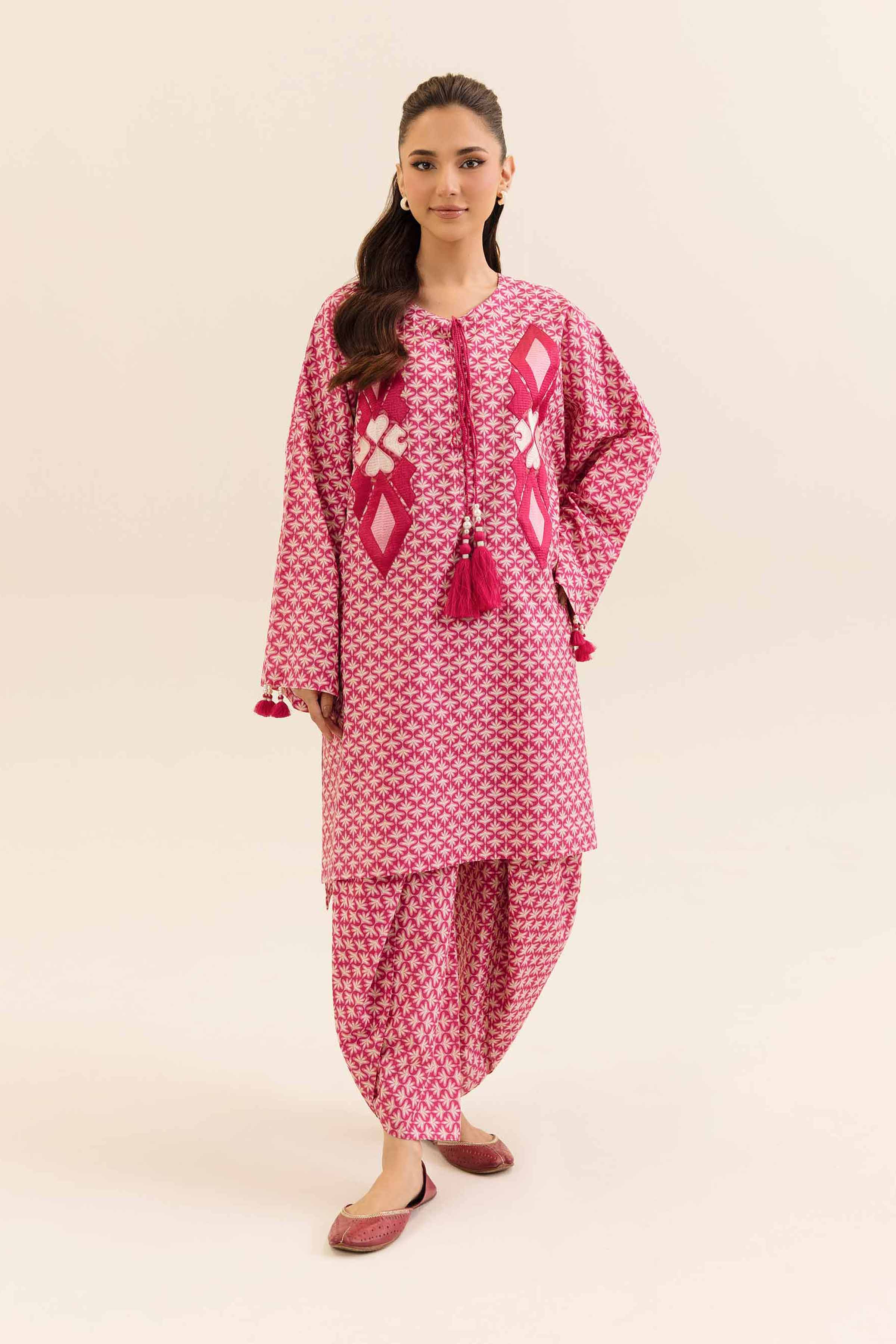 NishatUK - Pink Embroidered Cotton 2-piece unstitched Dress