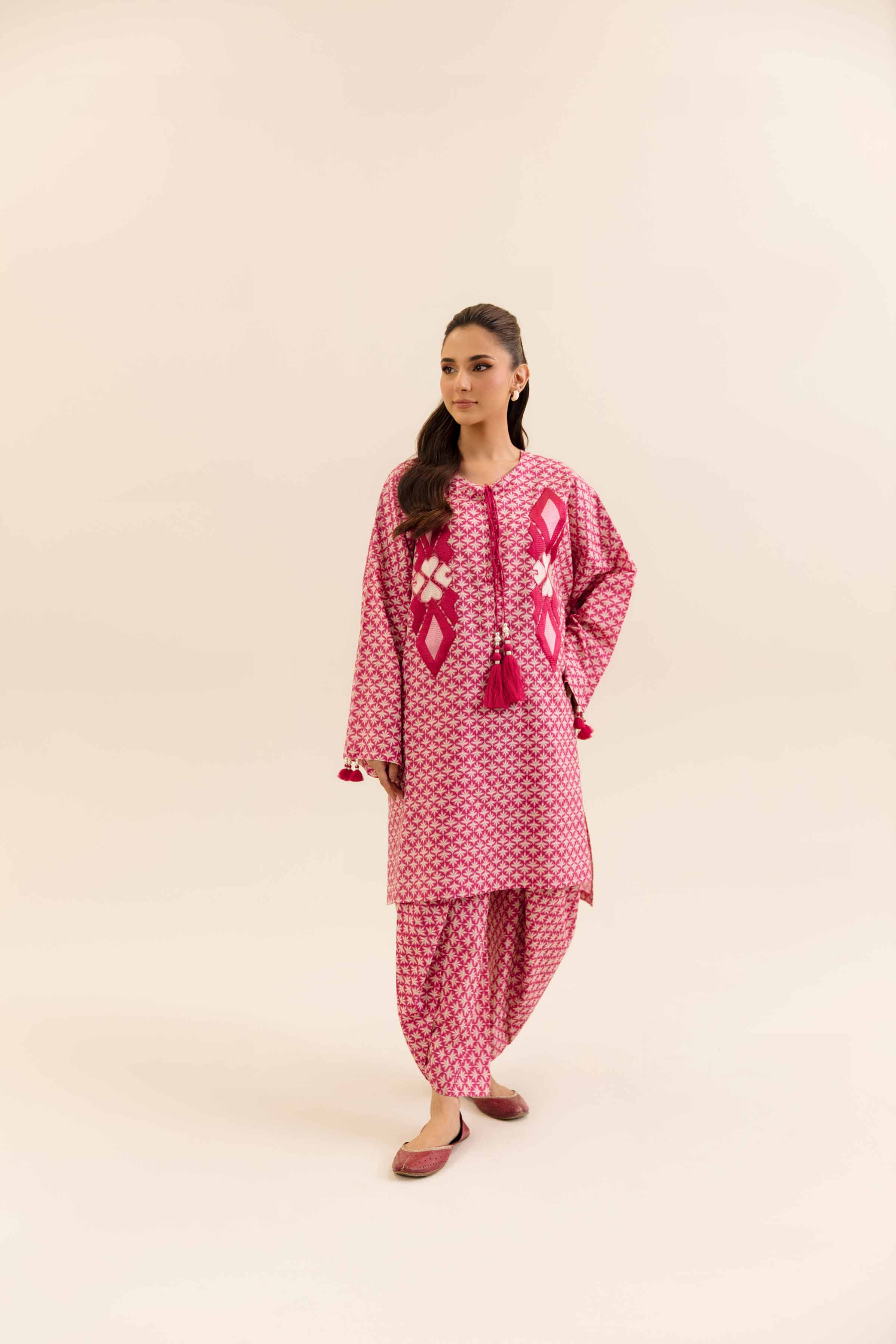 NishatUK - Pink Embroidered Cotton 2-piece unstitched Dress