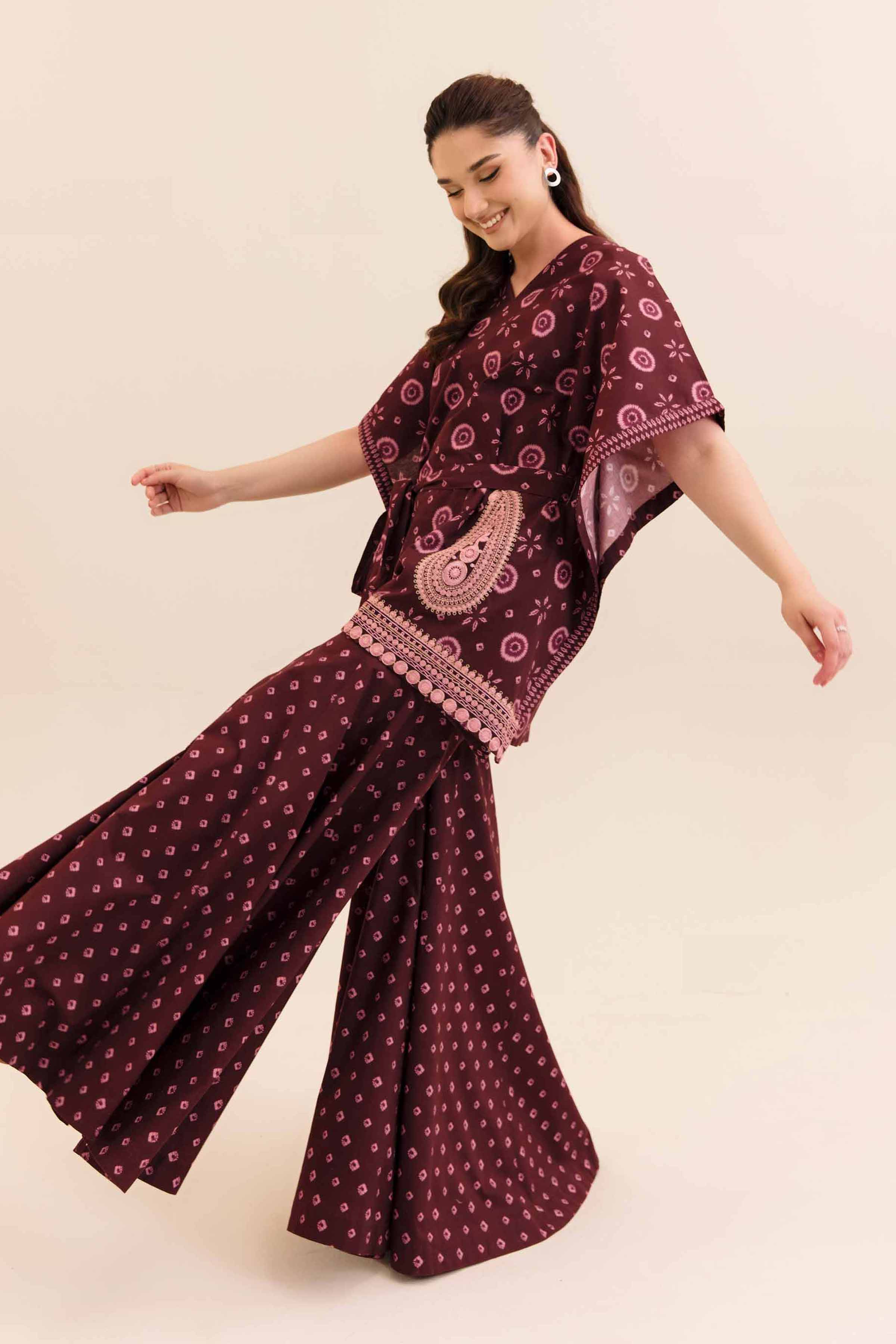 NishatUK - Red Embroidered Cotton 2-piece unstitched Dress