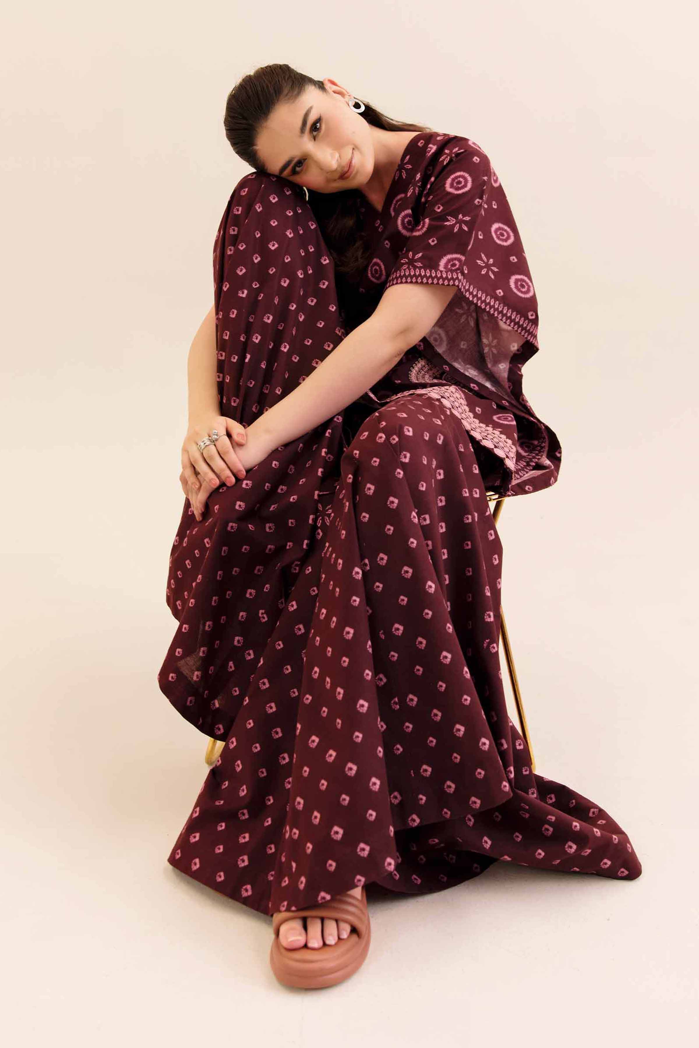 NishatUK - Red Embroidered Cotton 2-piece unstitched Dress