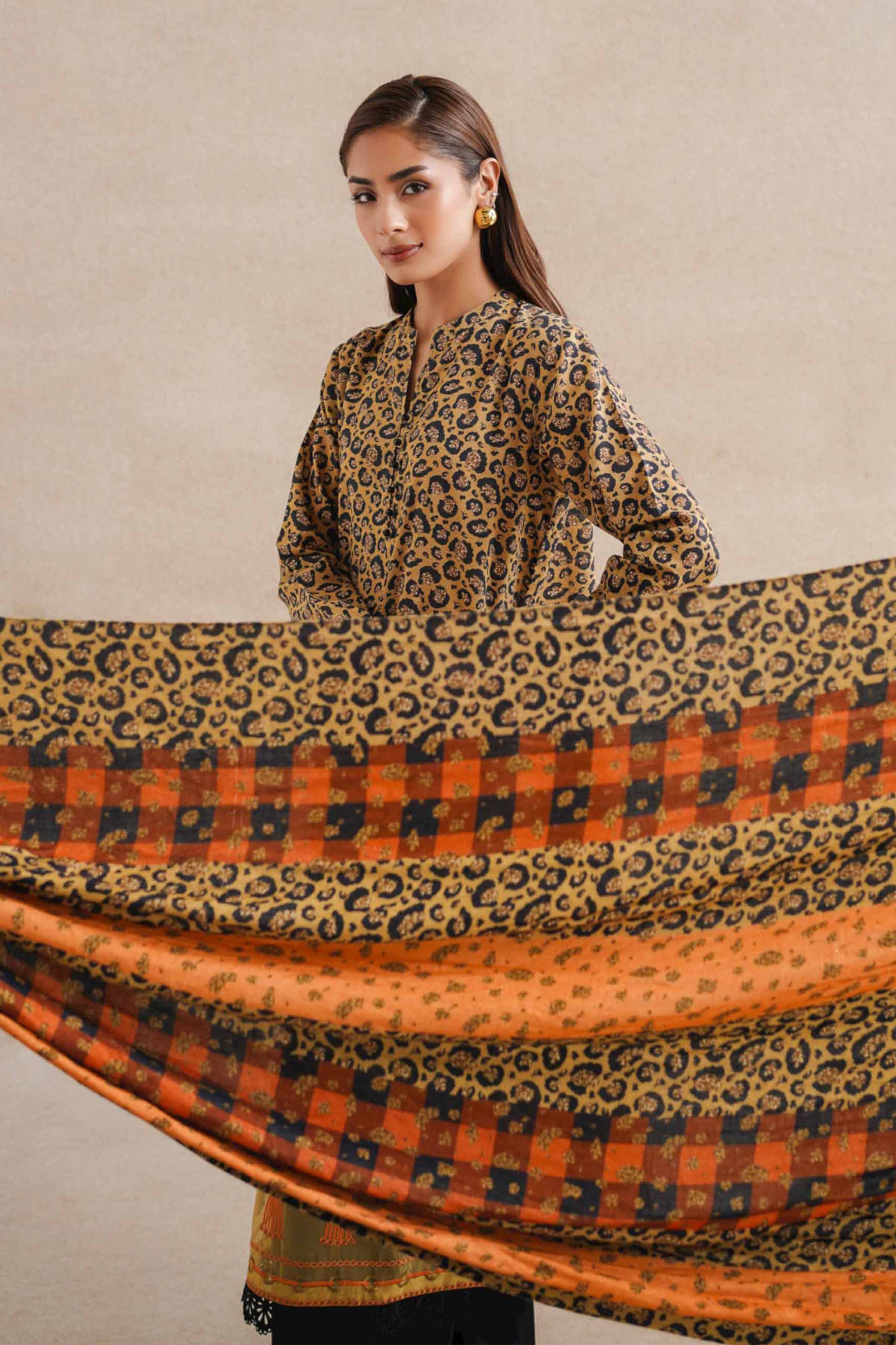 NishatUK - Gold Embroidered Khaddar 2-piece unstitched Dress