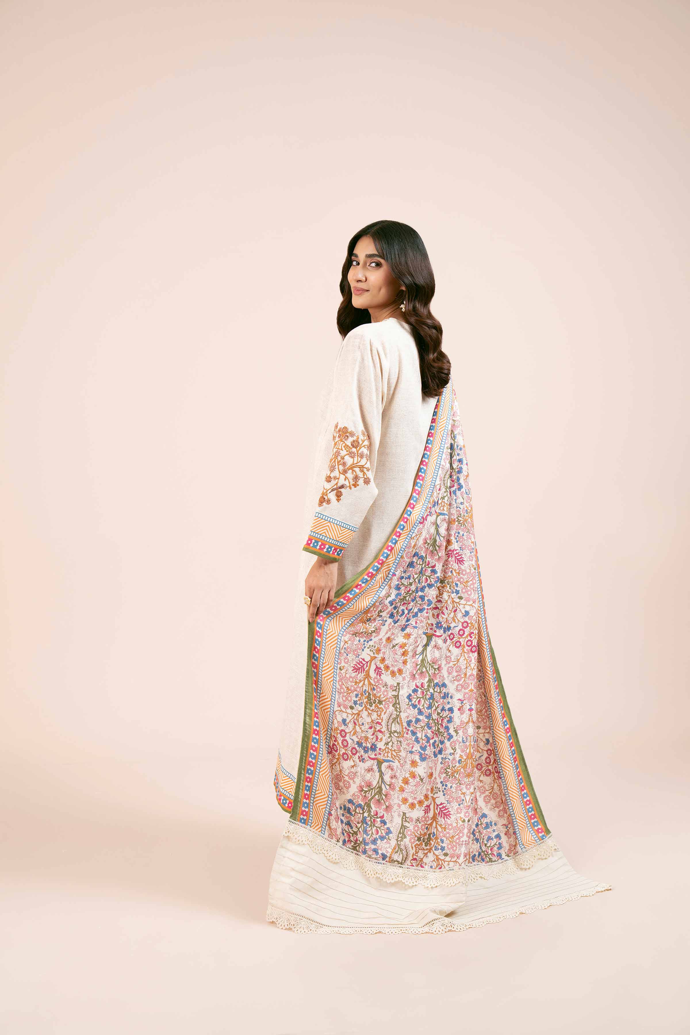 NishatUK - Multi & Off White Embroidered Khaddar 2-piece unstitched Dress