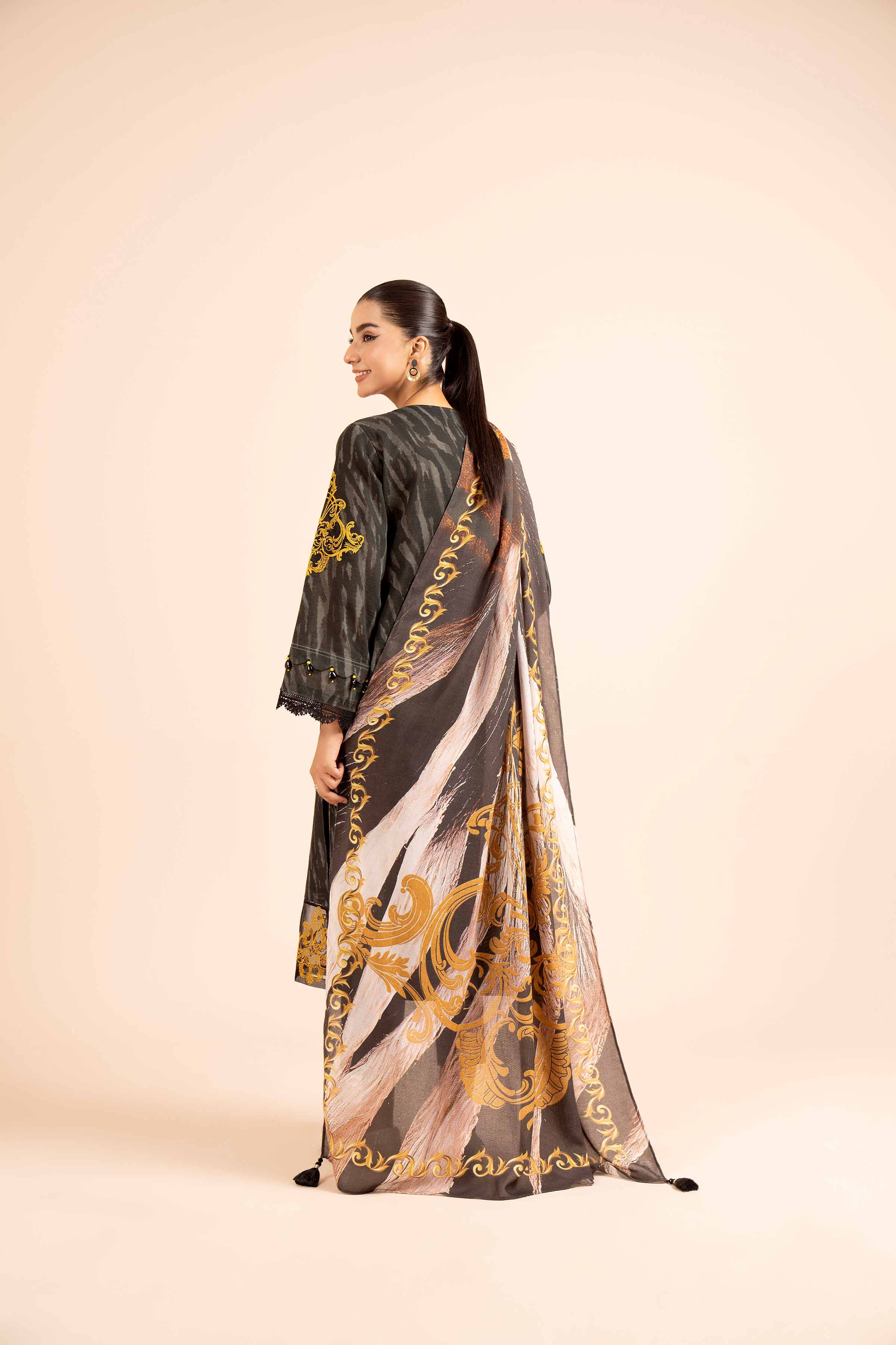 NishatUK - Black Embroidered Khaddar 2-piece unstitched Dress