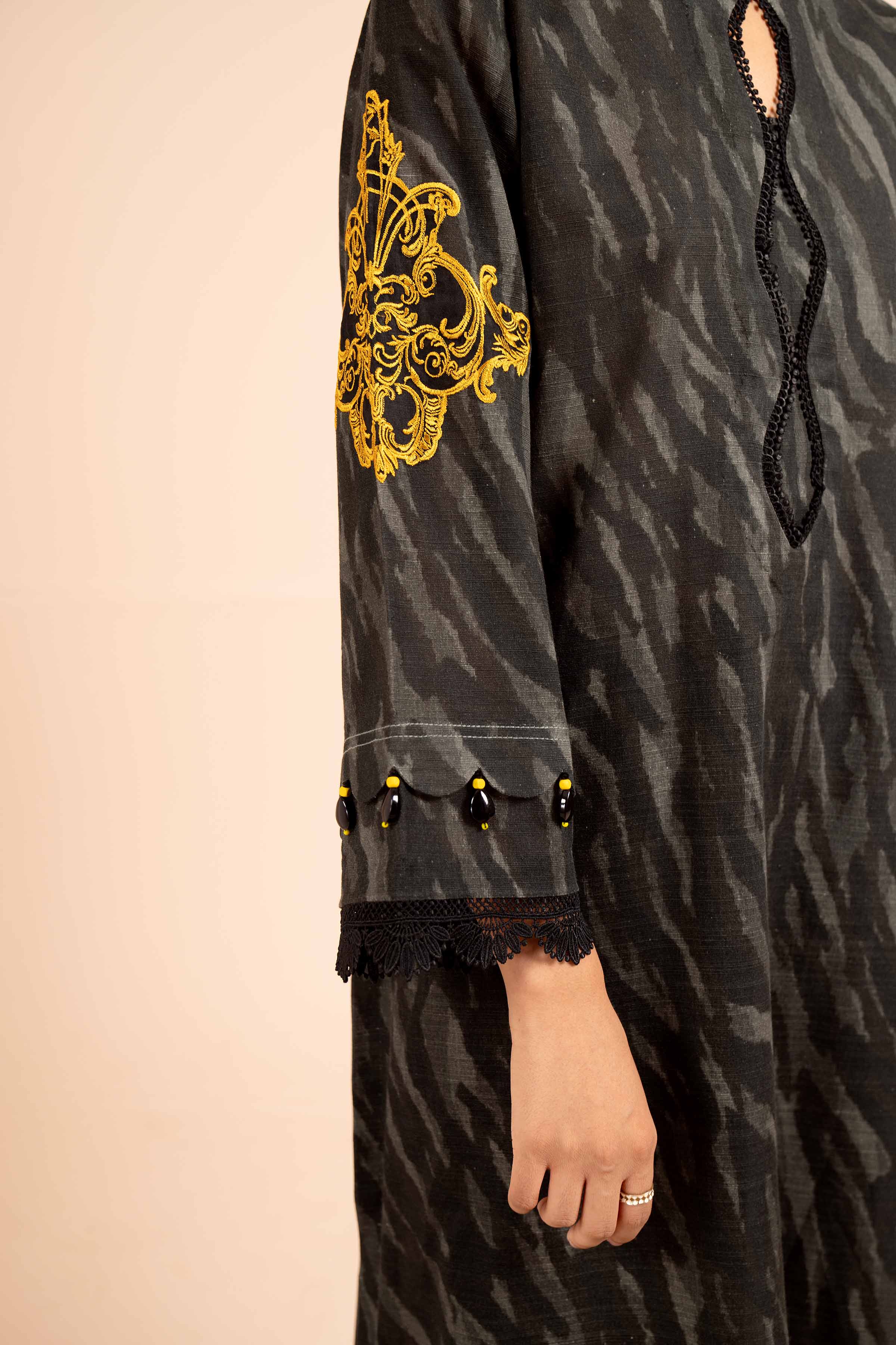 NishatUK - Black Embroidered Khaddar 2-piece unstitched Dress