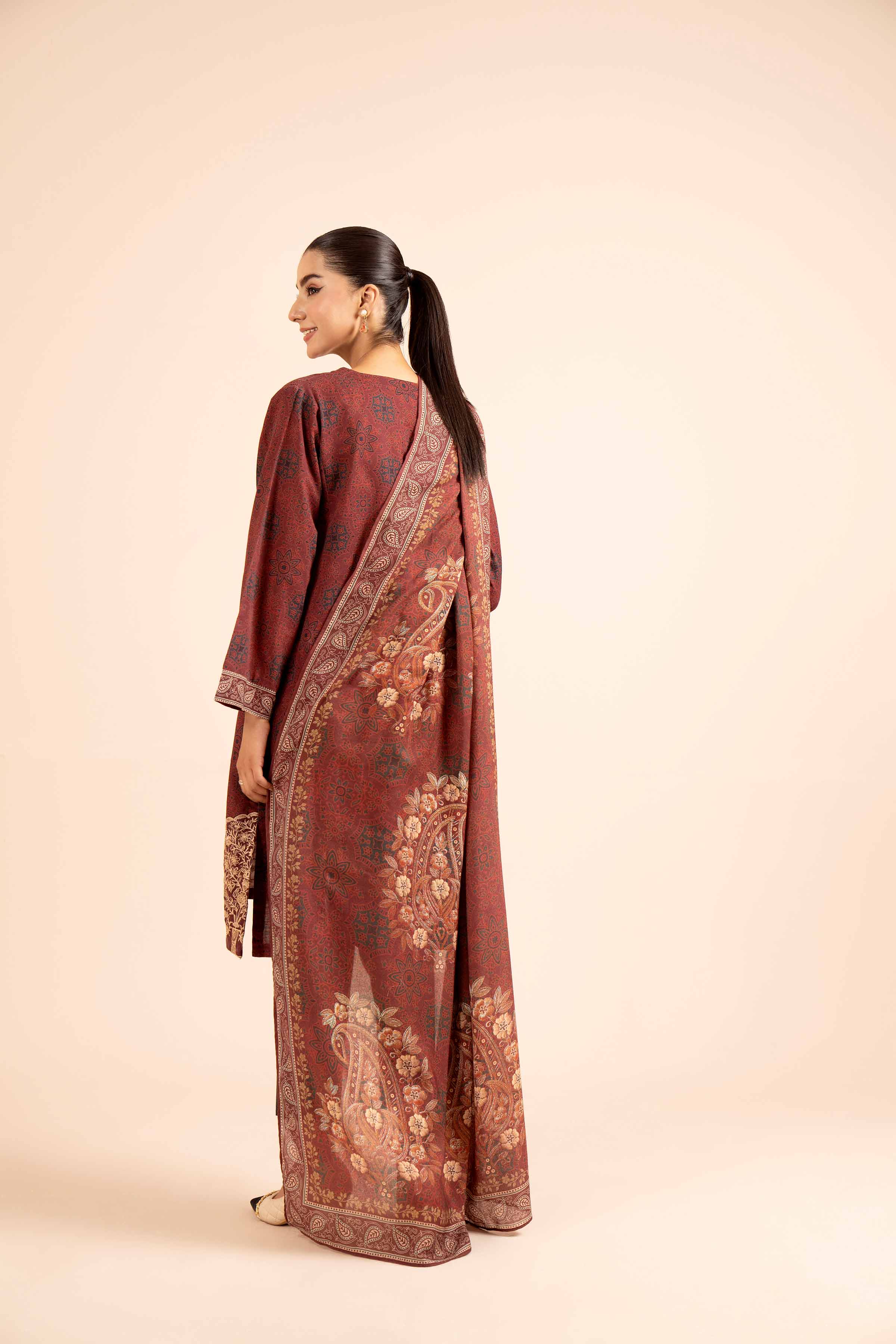 NishatUK - Maroon Embroidered Khaddar 2-piece unstitched Dress
