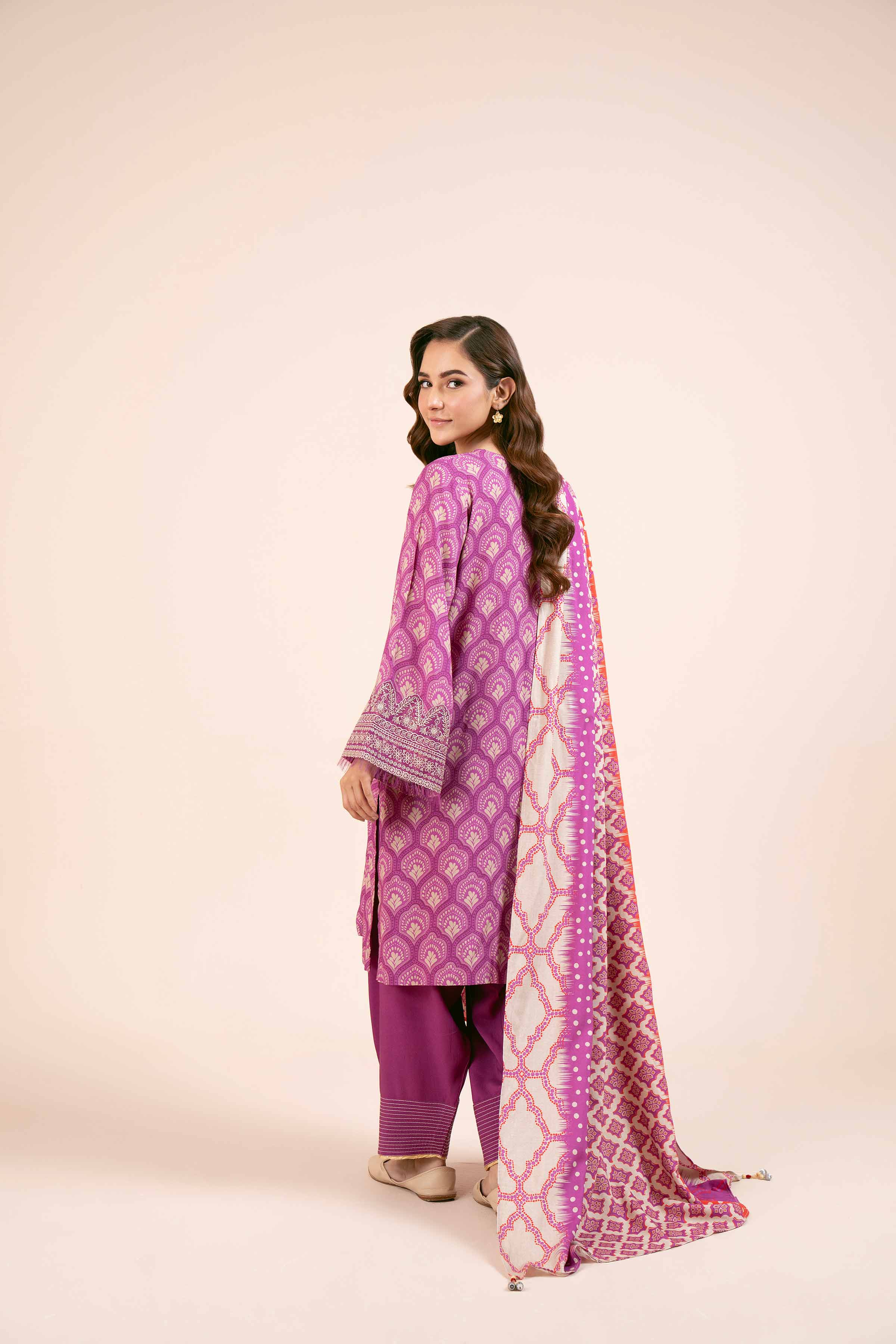 NishatUK - Purple Embroidered Linen 3-piece unstitched Suit
