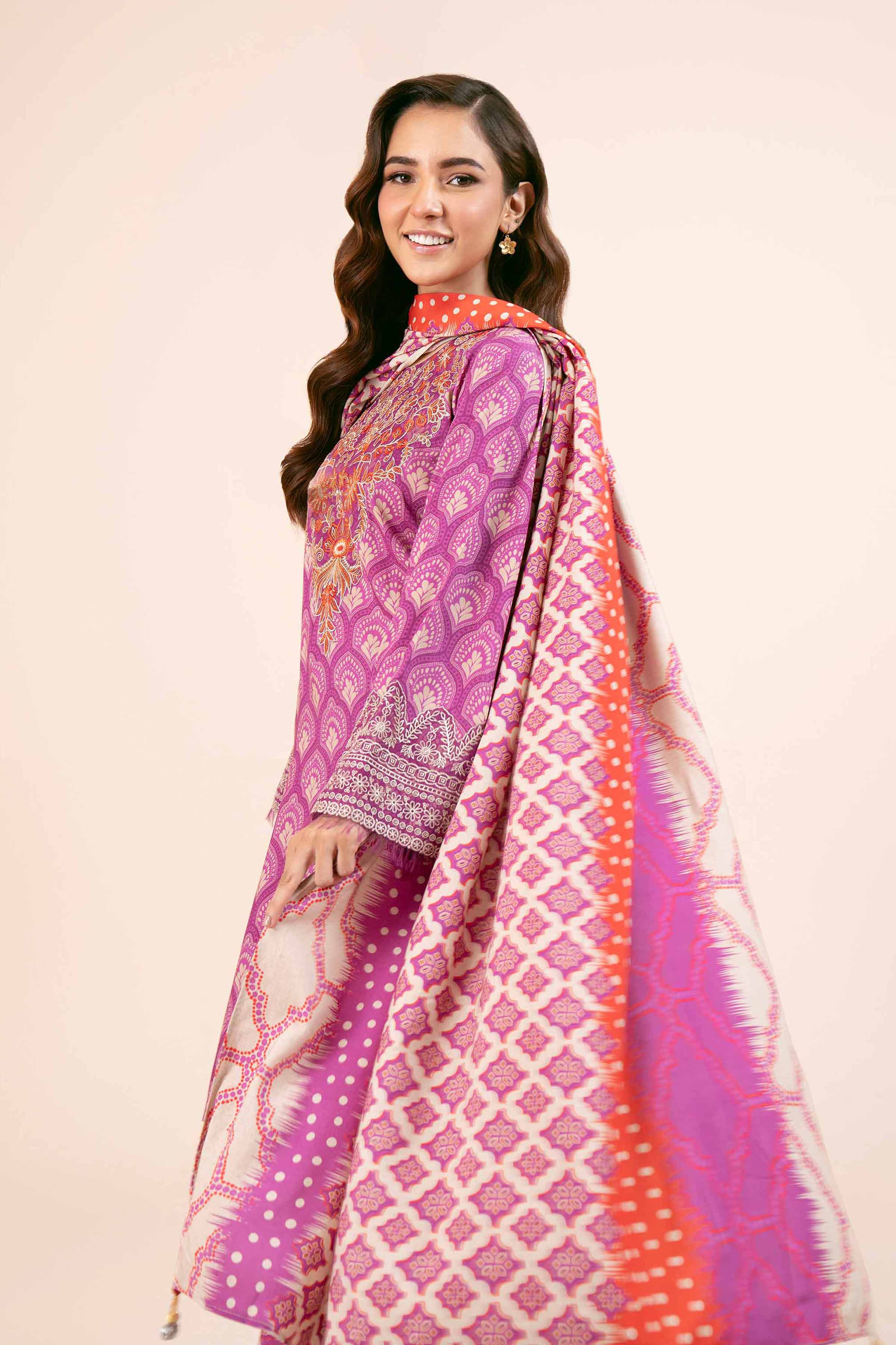 NishatUK - Purple Embroidered Linen 3-piece unstitched Suit