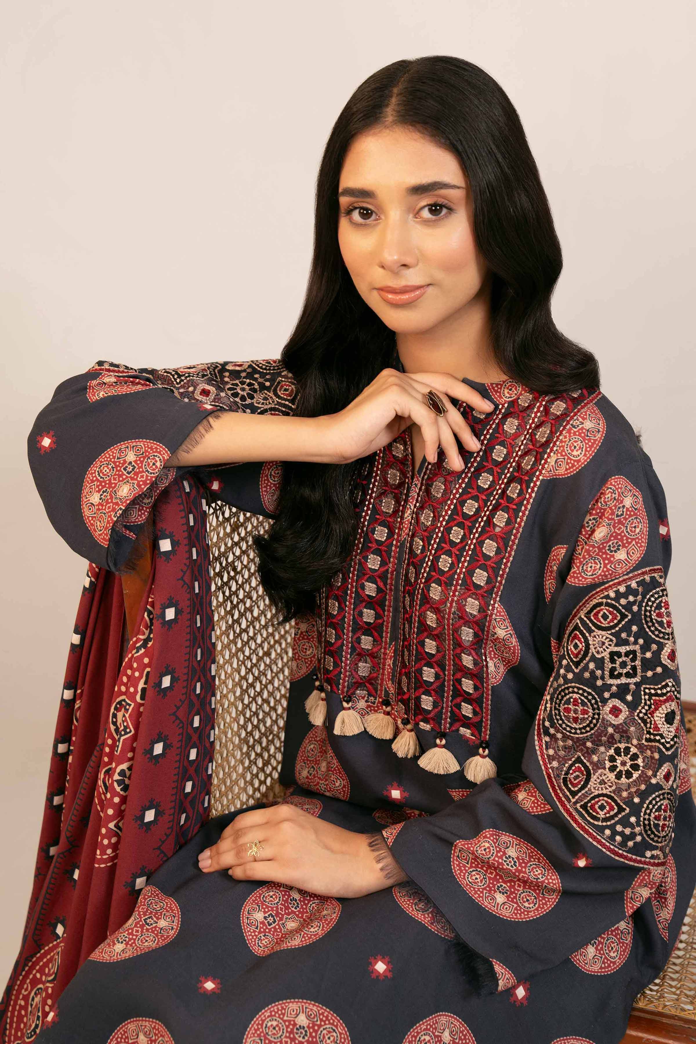 NishatUK - Black Embroidered Linen 3-piece unstitched Suit